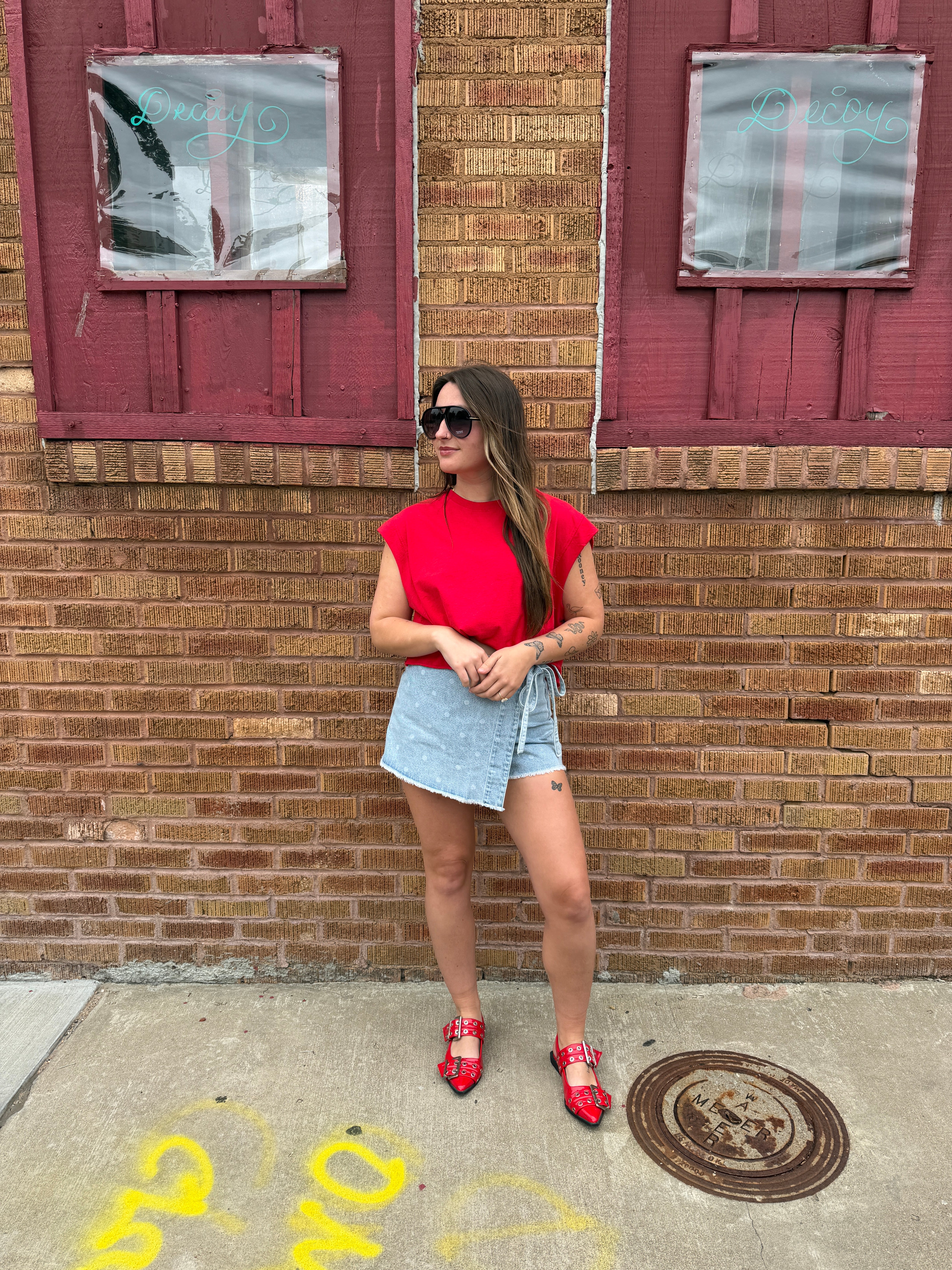 Polka Dot Denim Skort