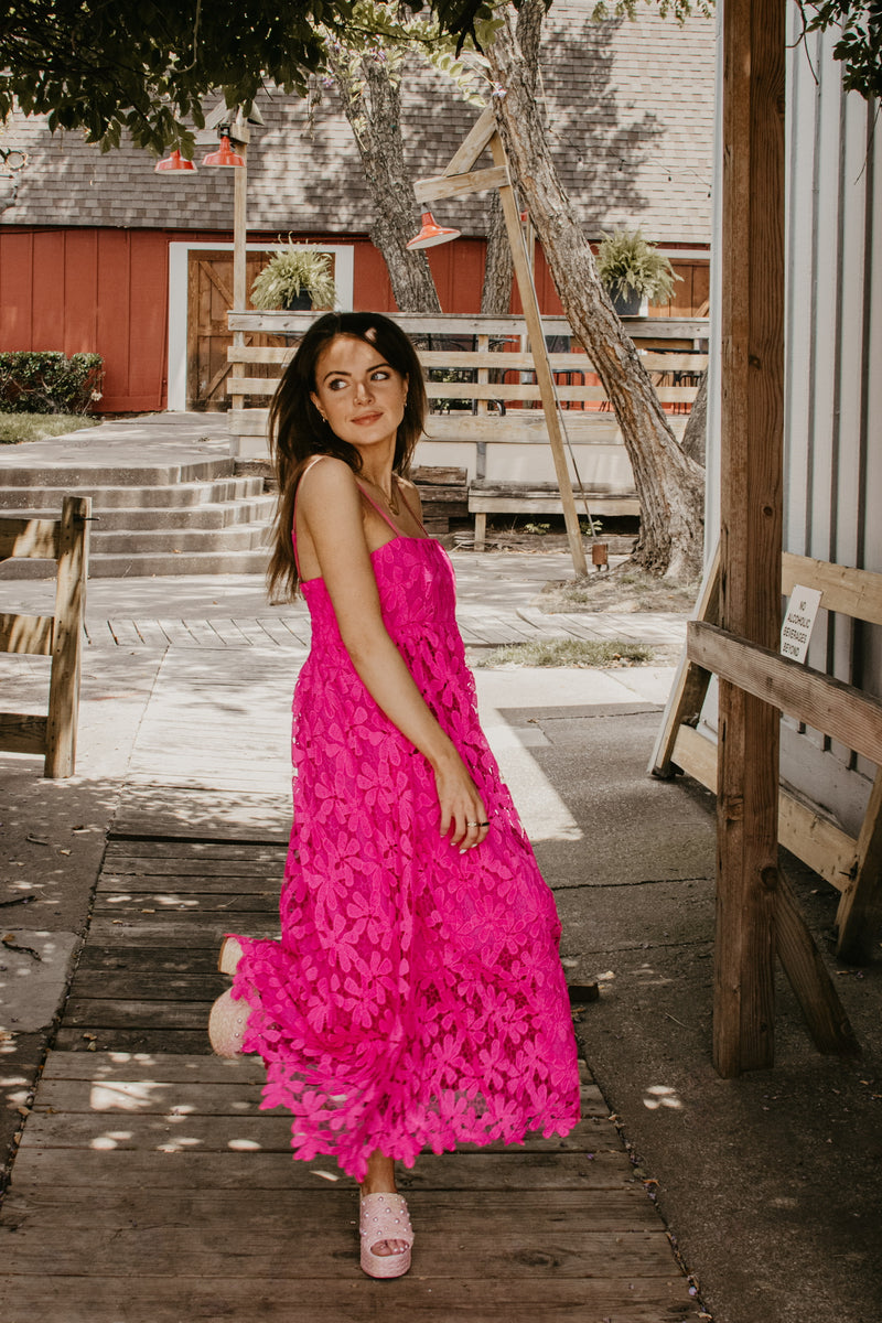 Buddylove Tiana Lace Midi Dress - Hot Pink