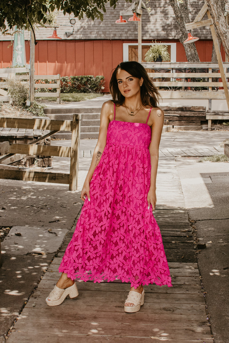Buddylove Tiana Lace Midi Dress - Hot Pink