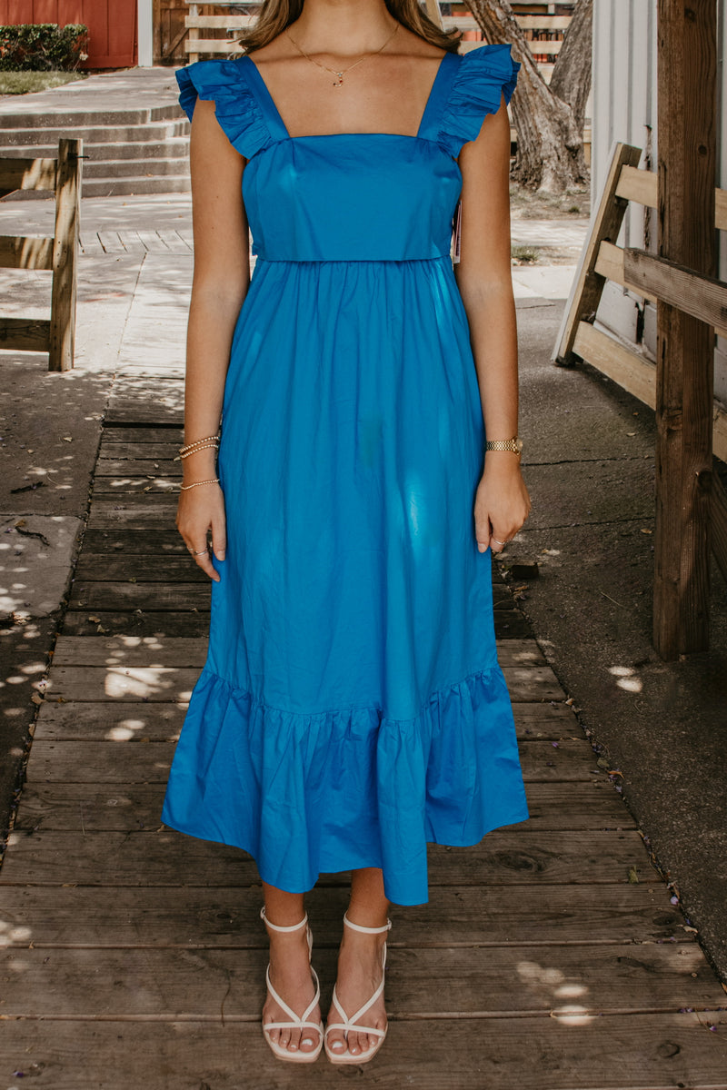 Buddylove Beverly Ruffle Sleeve Midi Dress - Cobalt