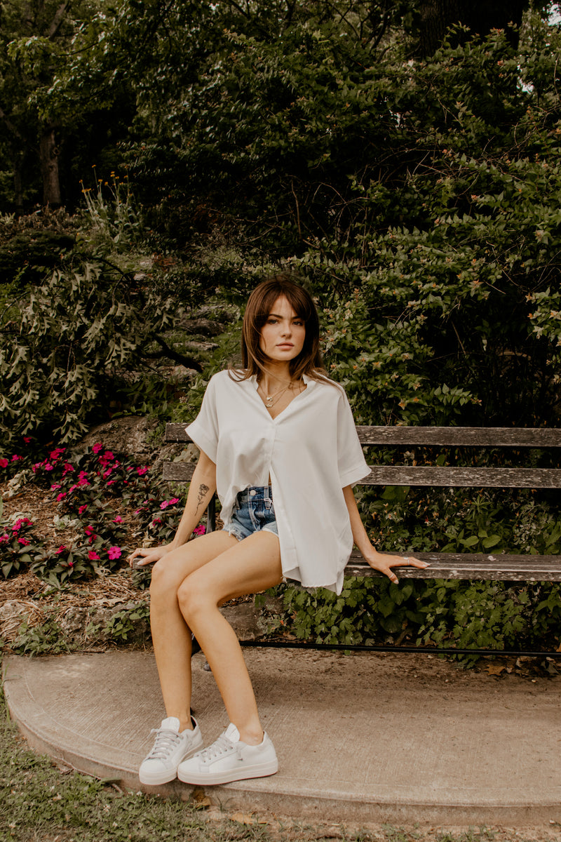 Oversized Satin Button Down - White