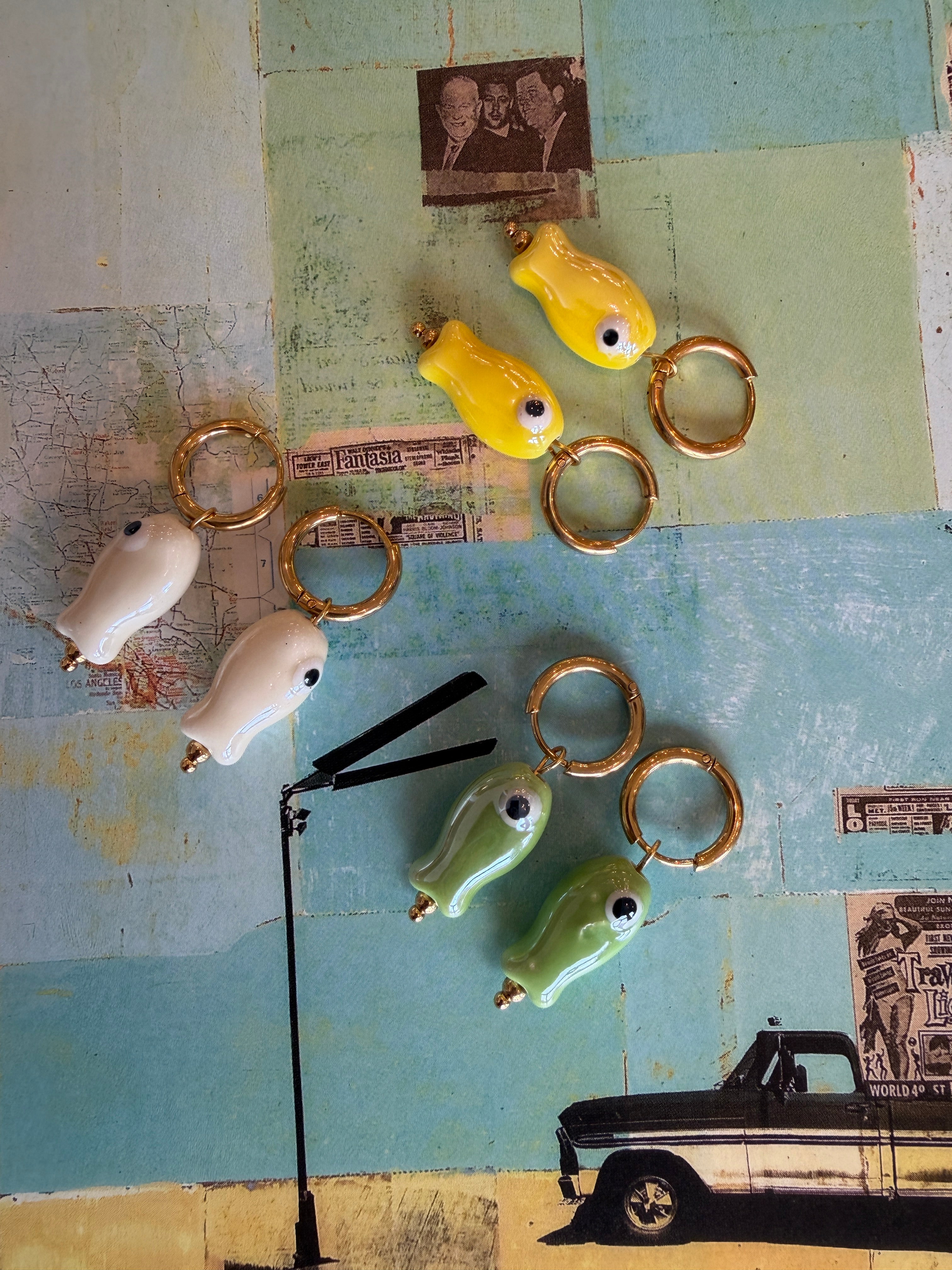 Ceramic Fish Charm Hoops