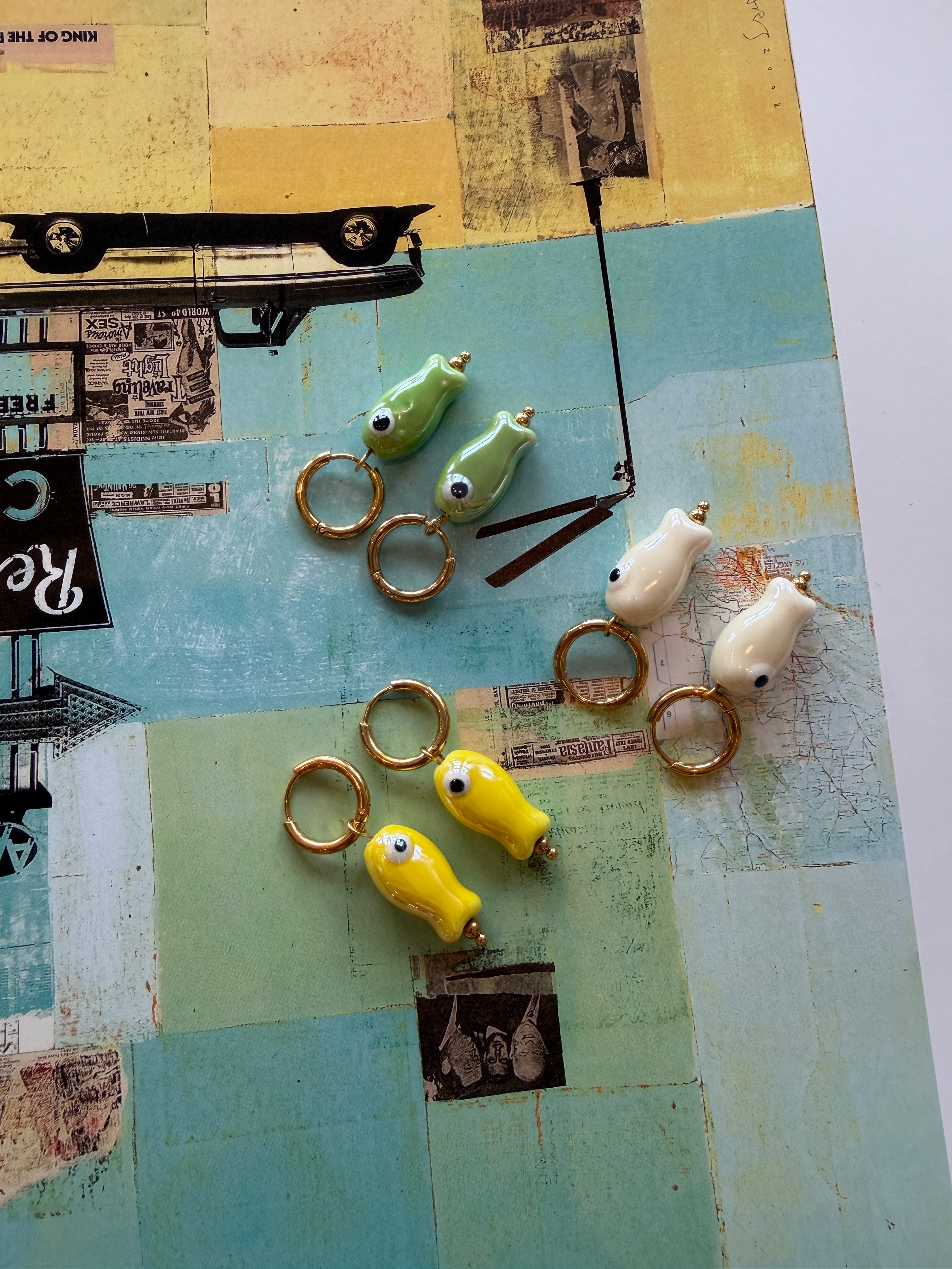 Ceramic Fish Charm Hoops