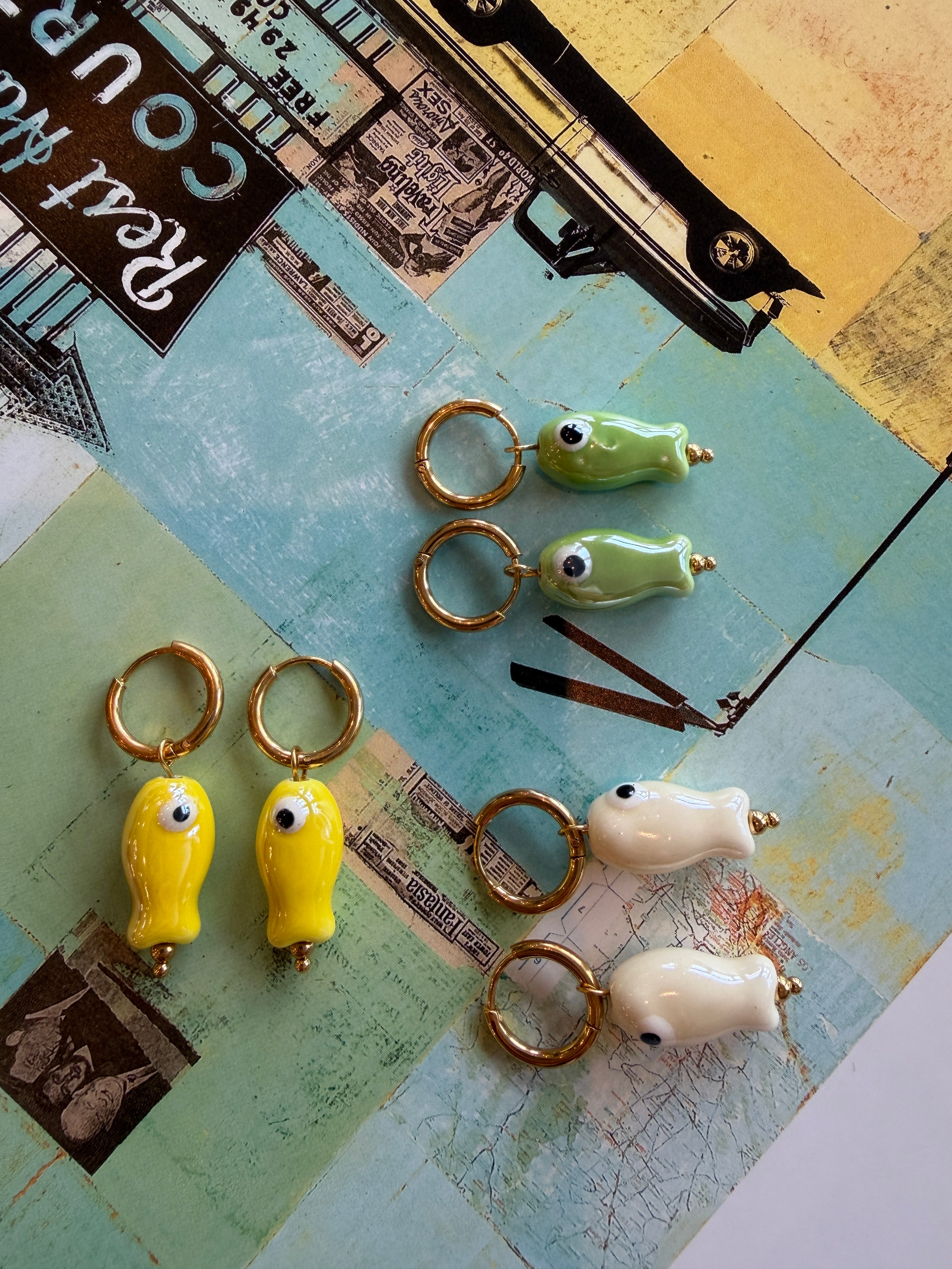 Ceramic Fish Charm Hoops