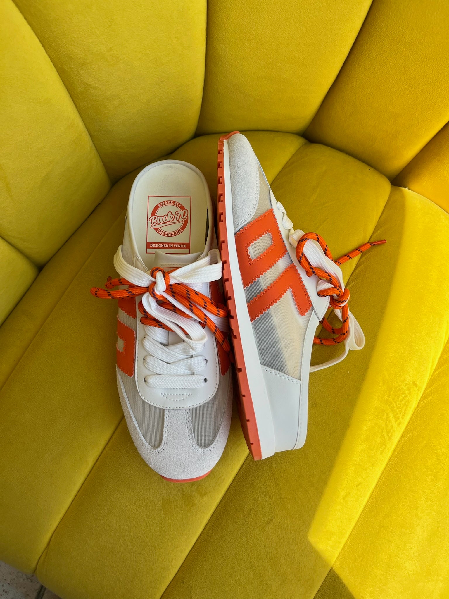 Back 70 Venice Backless Sneakers in White Orange