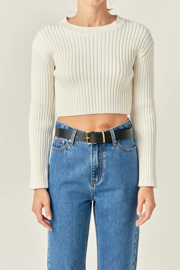 English Factory Cream Cropped Ribbed Sweater