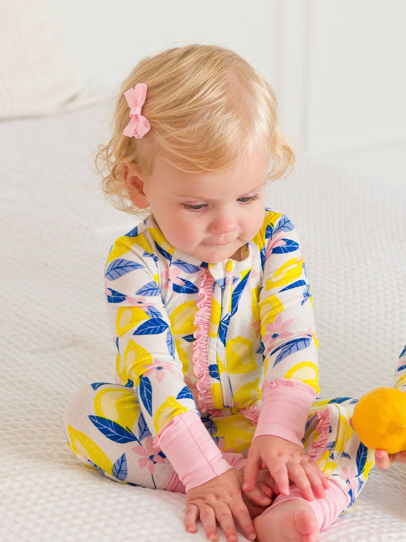 RuffleButts + RuggedButts Lemon Capri Bamboo Convertible Ruffle One Piece Footie