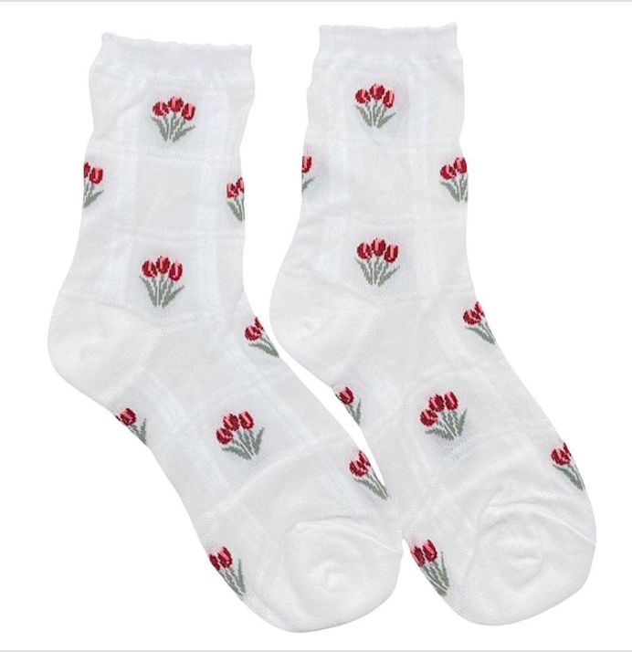 Tulip Pattern Crew Socks