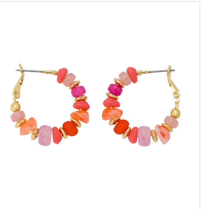 Multi Marbled Beaded Hoop Earring