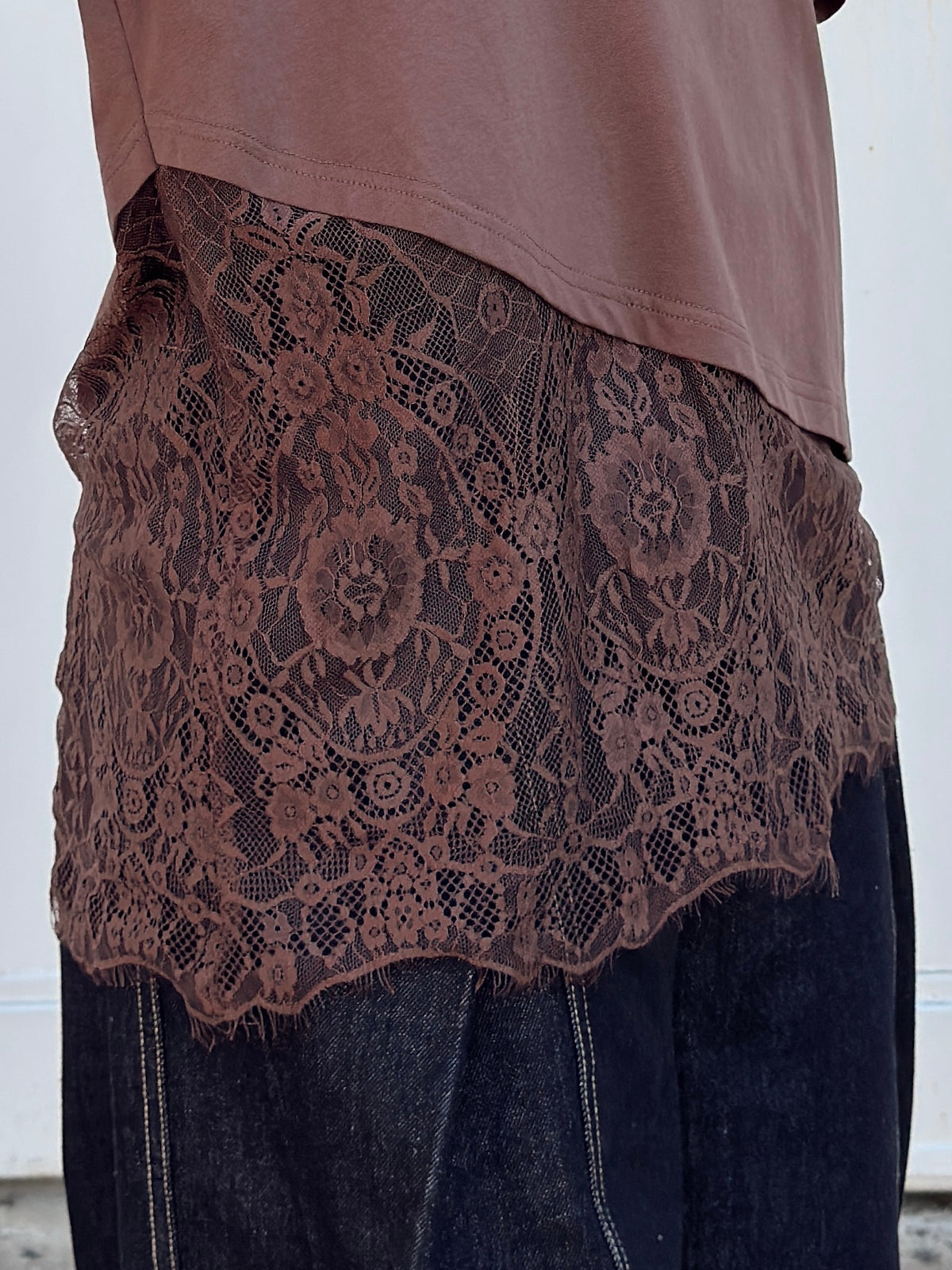Jacqueline Lace Asymmetrical Tee - Brown