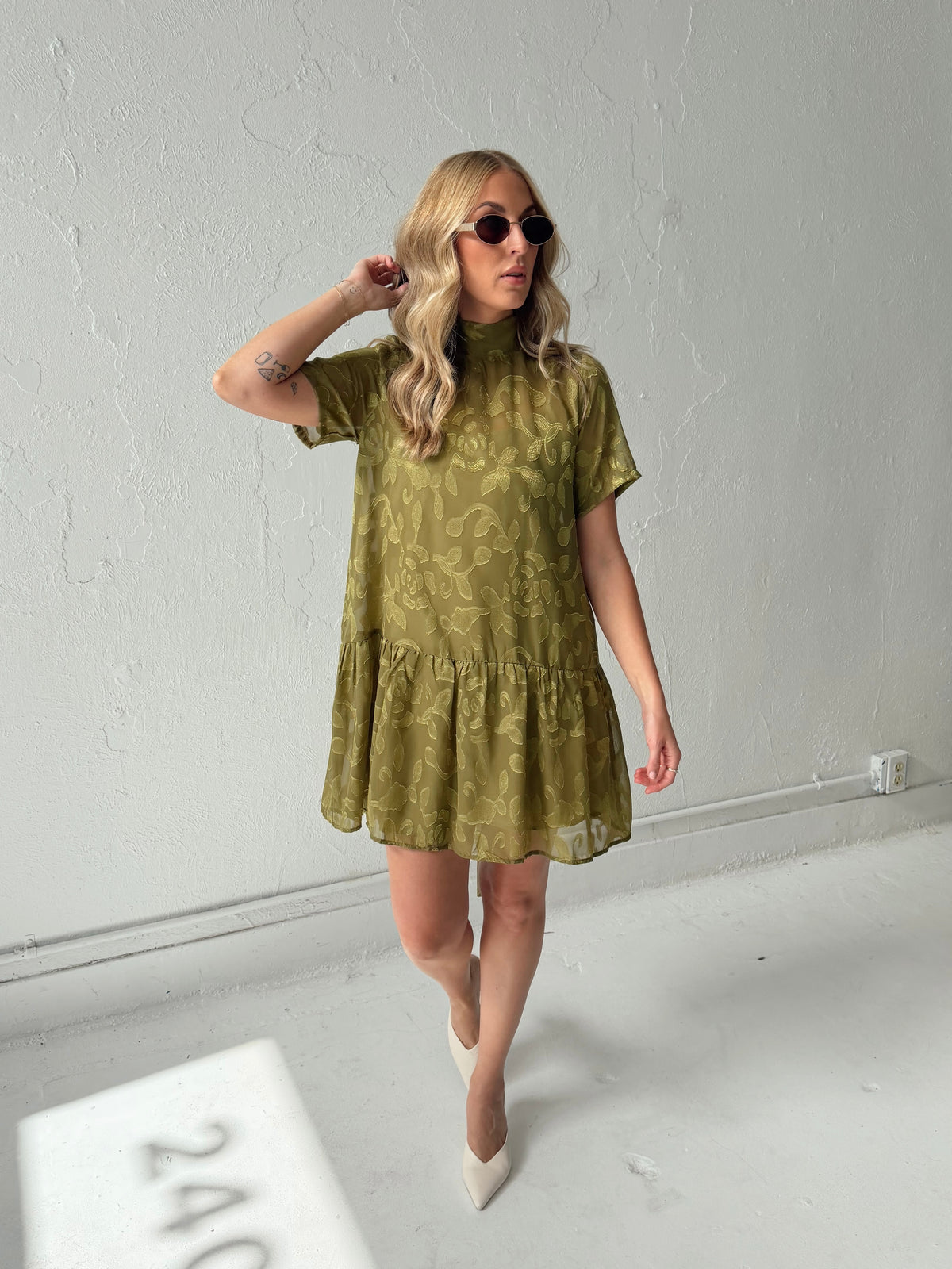 Kelly Floral Mini Dress - Olive
