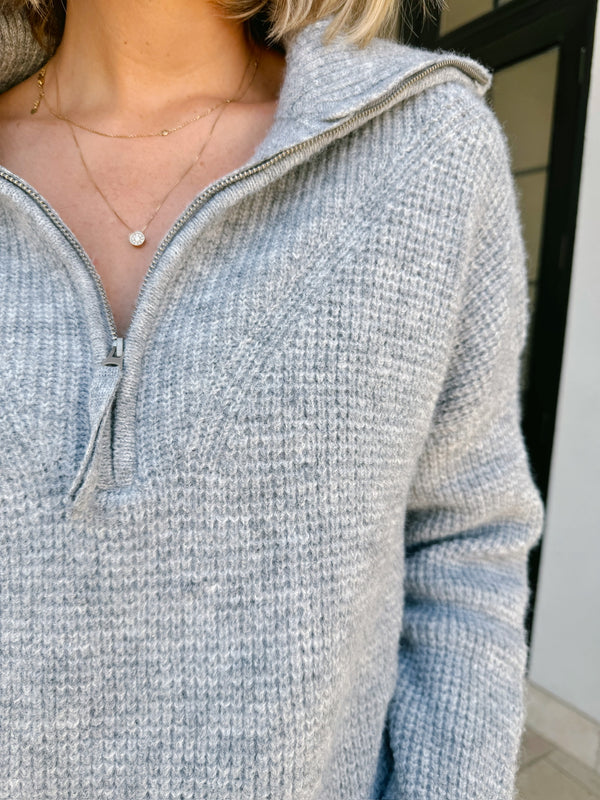 Waffle Knit Zip Up Sweater