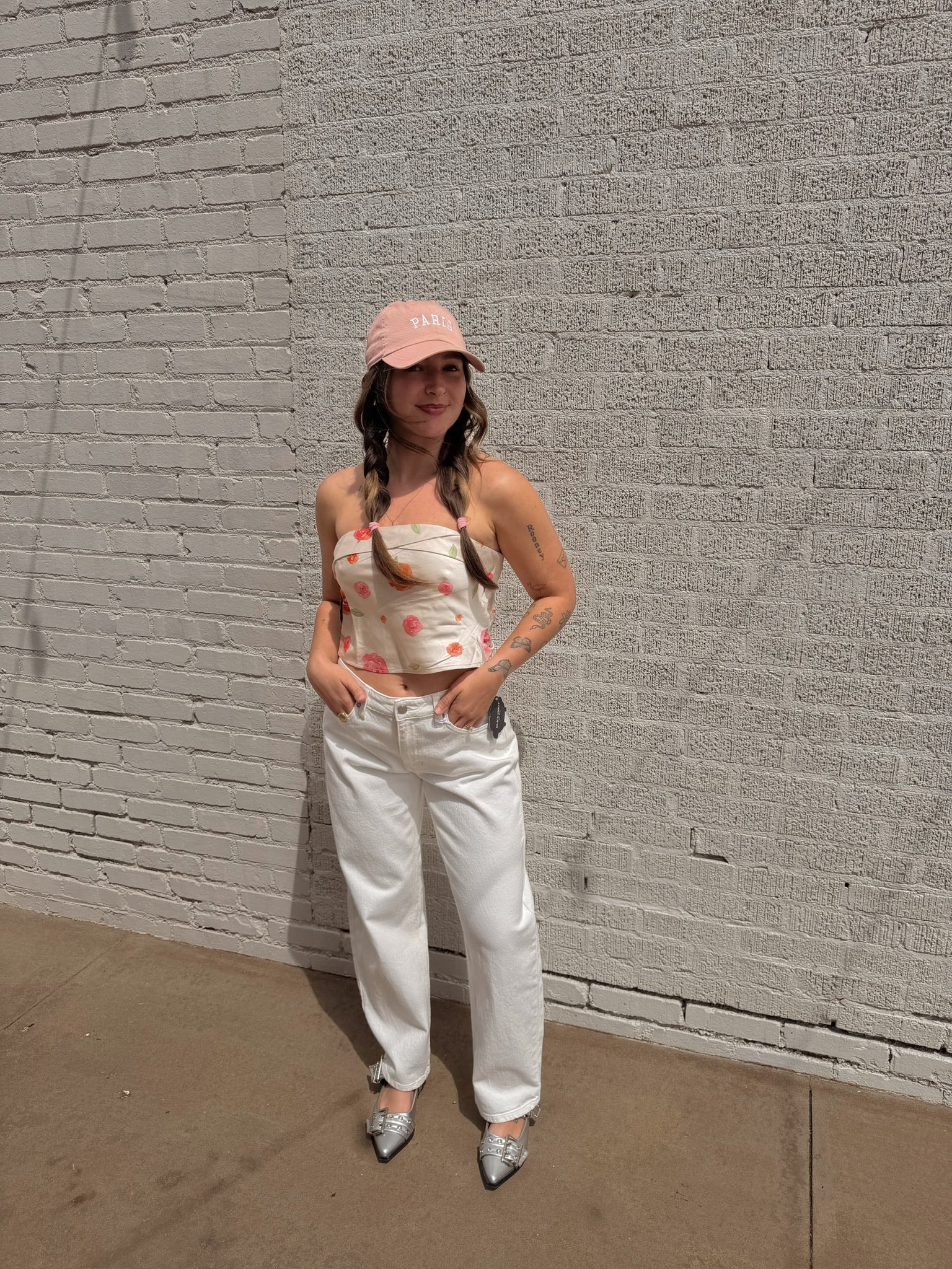 Floral Satin Strapless Top