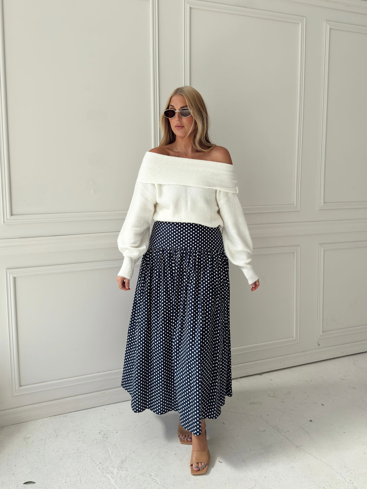 Set Your Sails Polka Dot Skirt - Navy