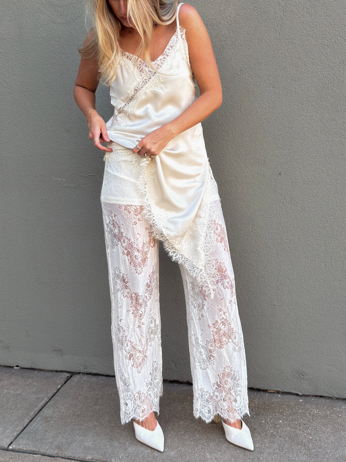 Maia Satin Lace Trim Set - Ivory