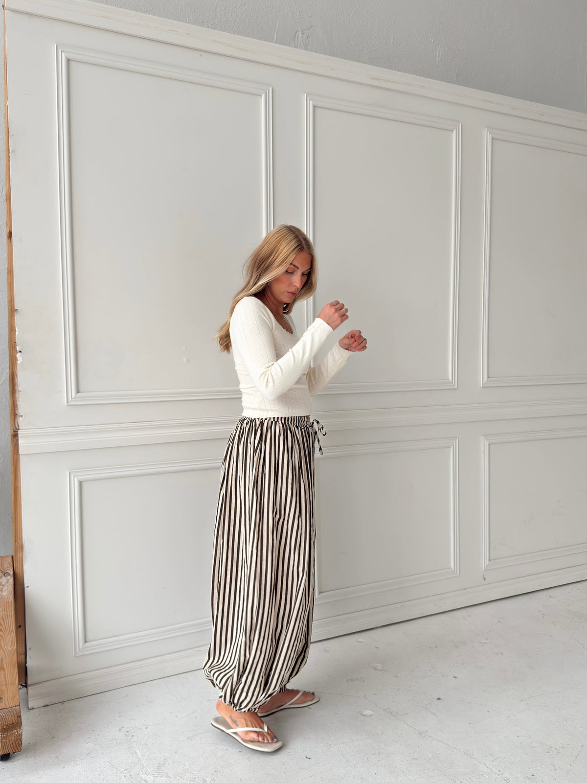 Michaela Stripe Balloon Pant - Brown