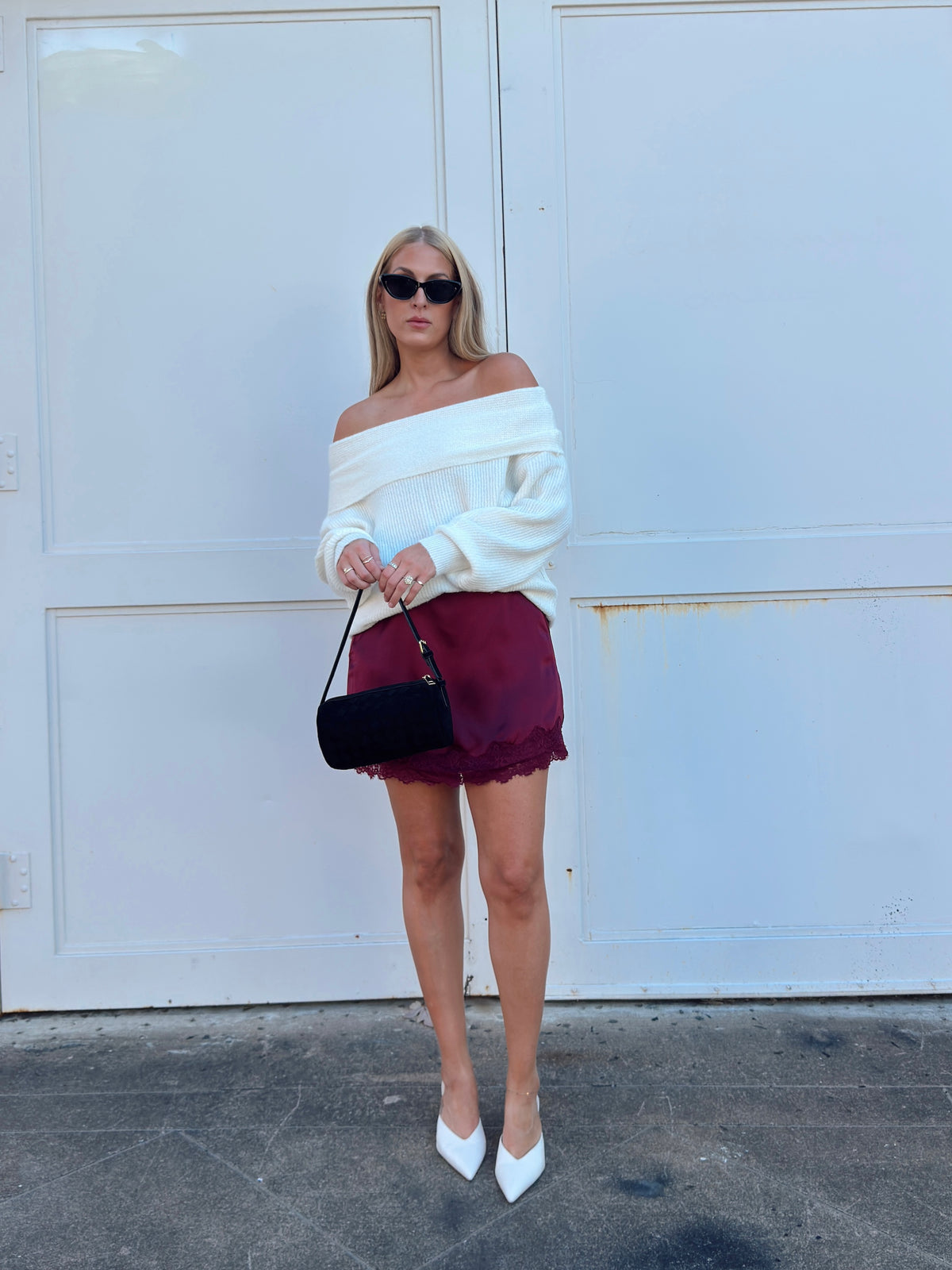 Pre-order Sabrina Lace Trim Mini Skort - Wine (restock eta 10/13)