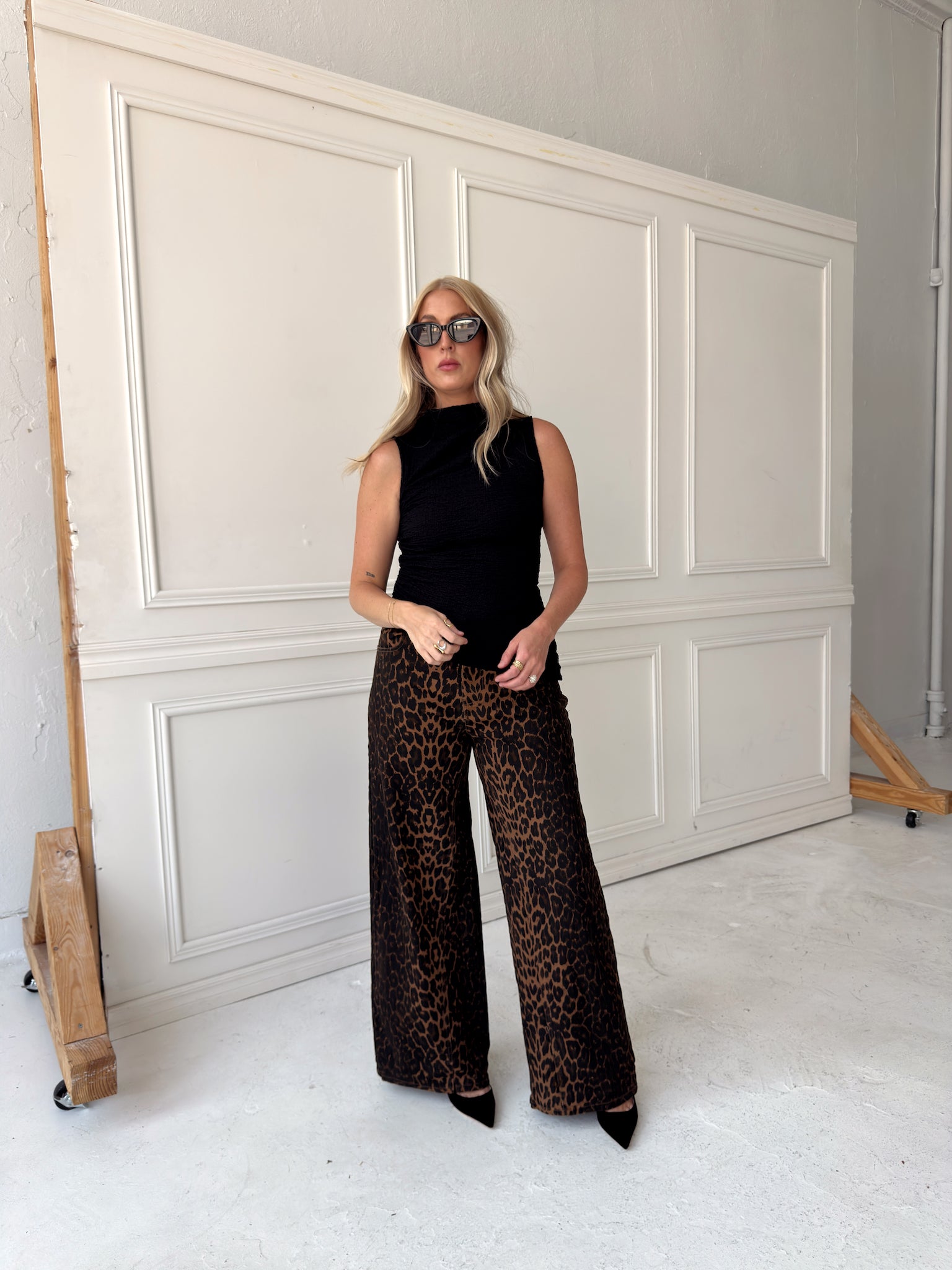 Lacie Leopard Print Wide Leg Jean Pants