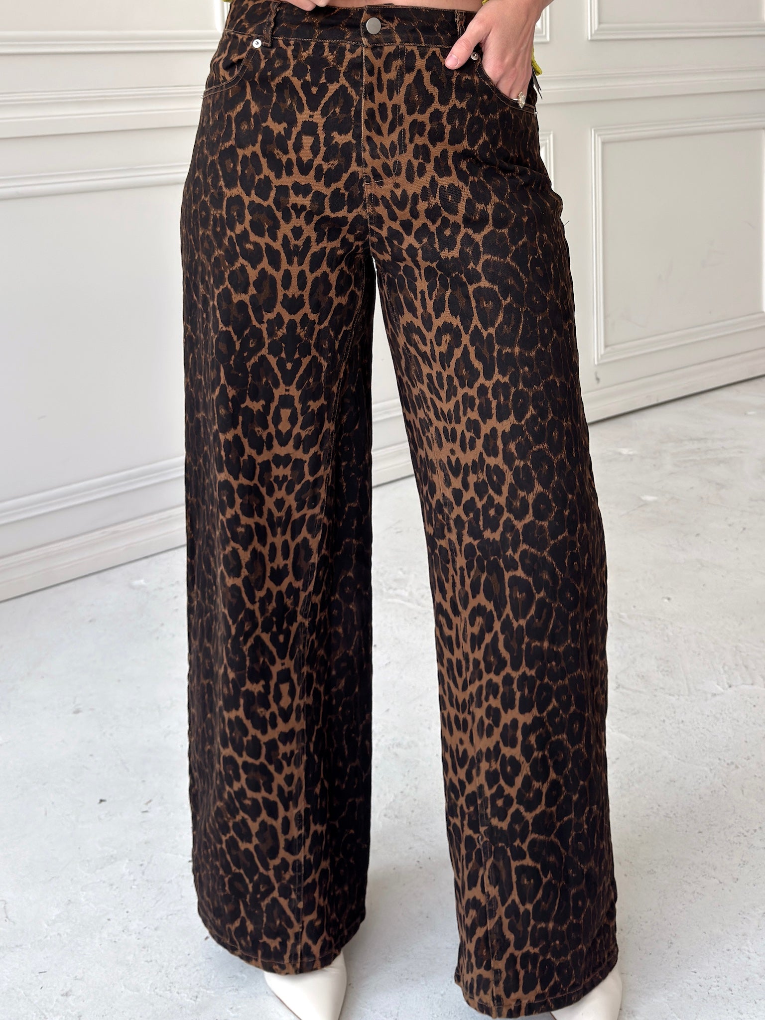 Lacie Leopard Print Wide Leg Jean Pants