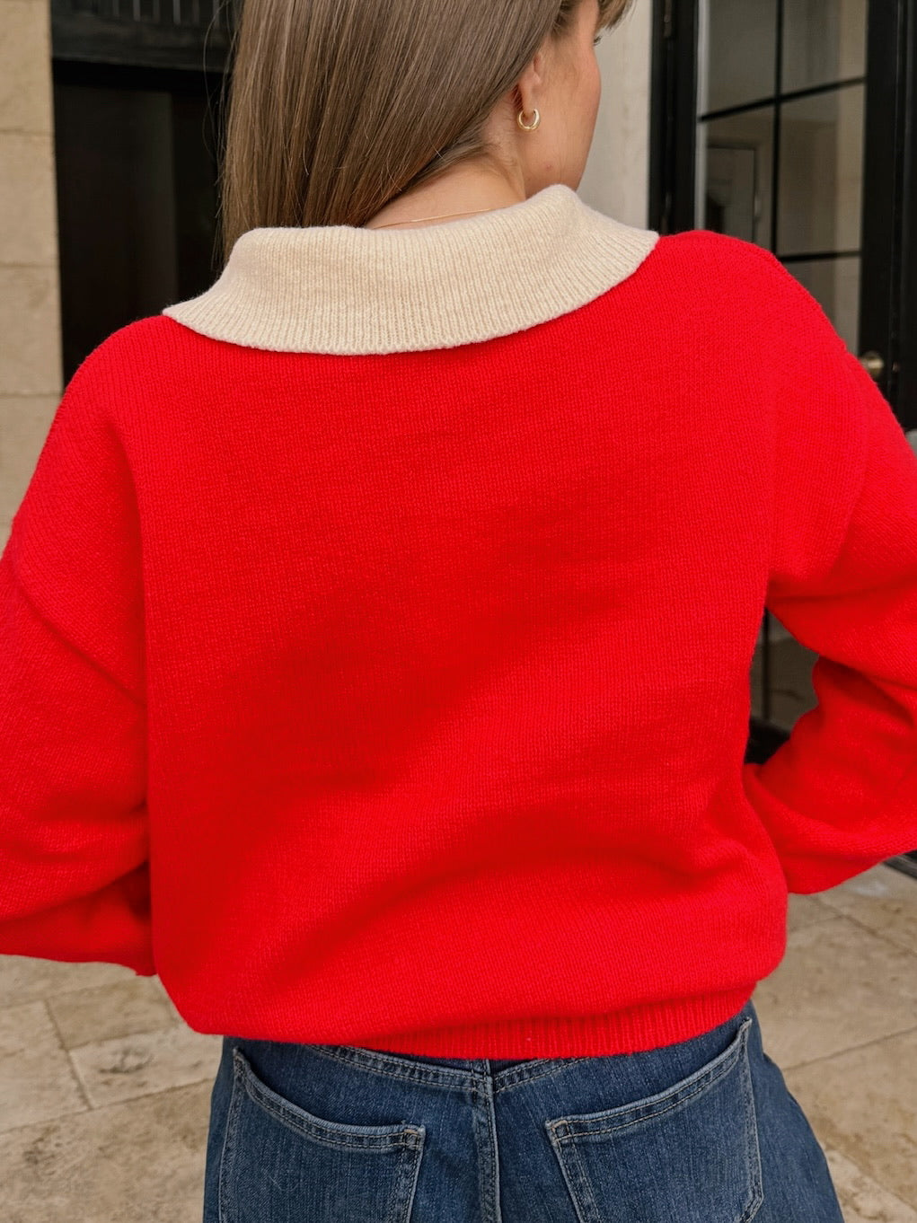Cherry Cream Collared Sweater