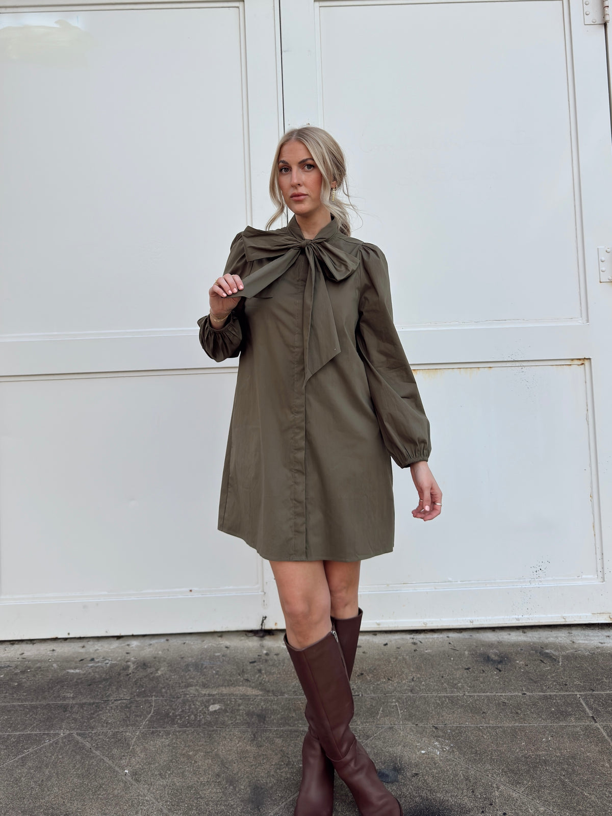 Thelma Olive Tie Neck Dress