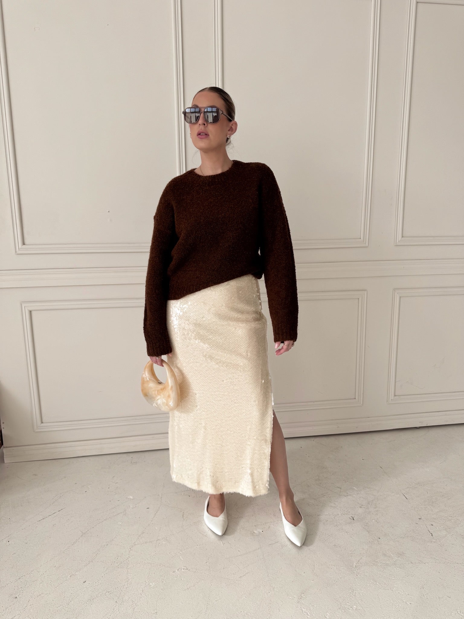 English Factory Cozy Roundneck Sweater - Chocolate