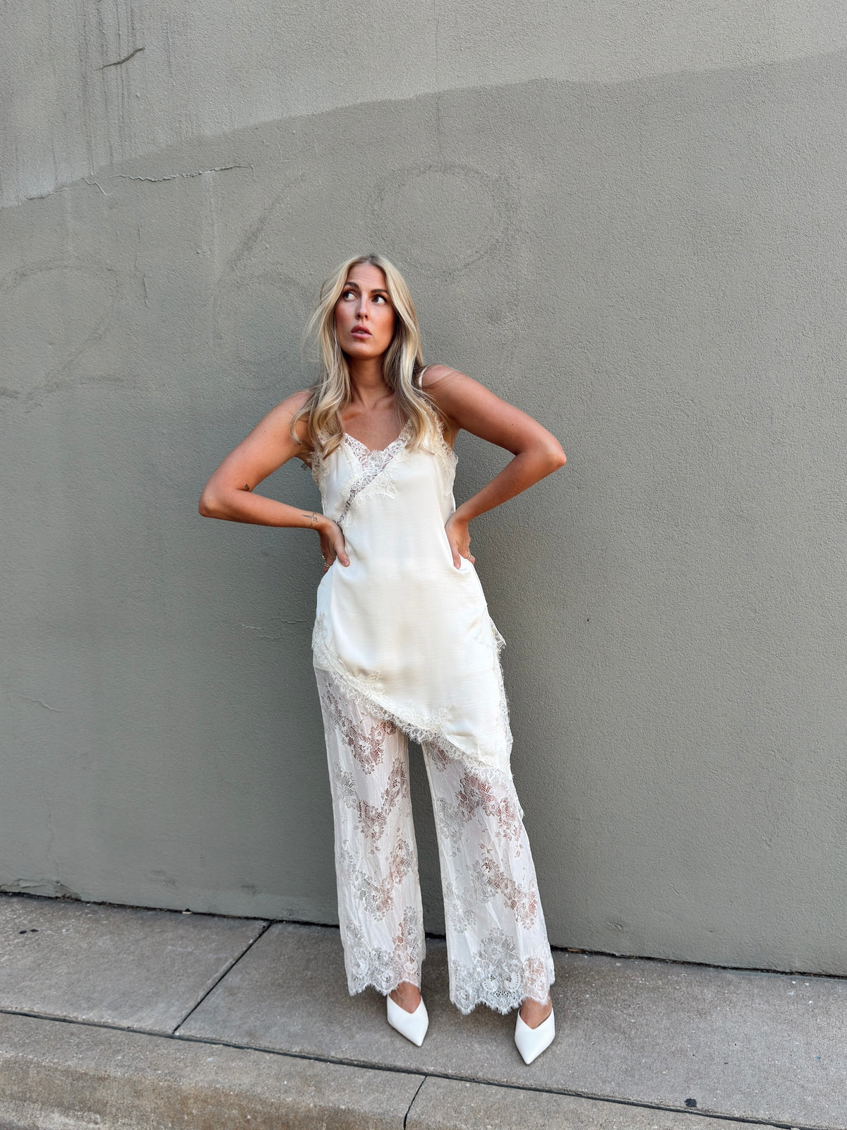 Maia Satin Lace Trim Set - Ivory