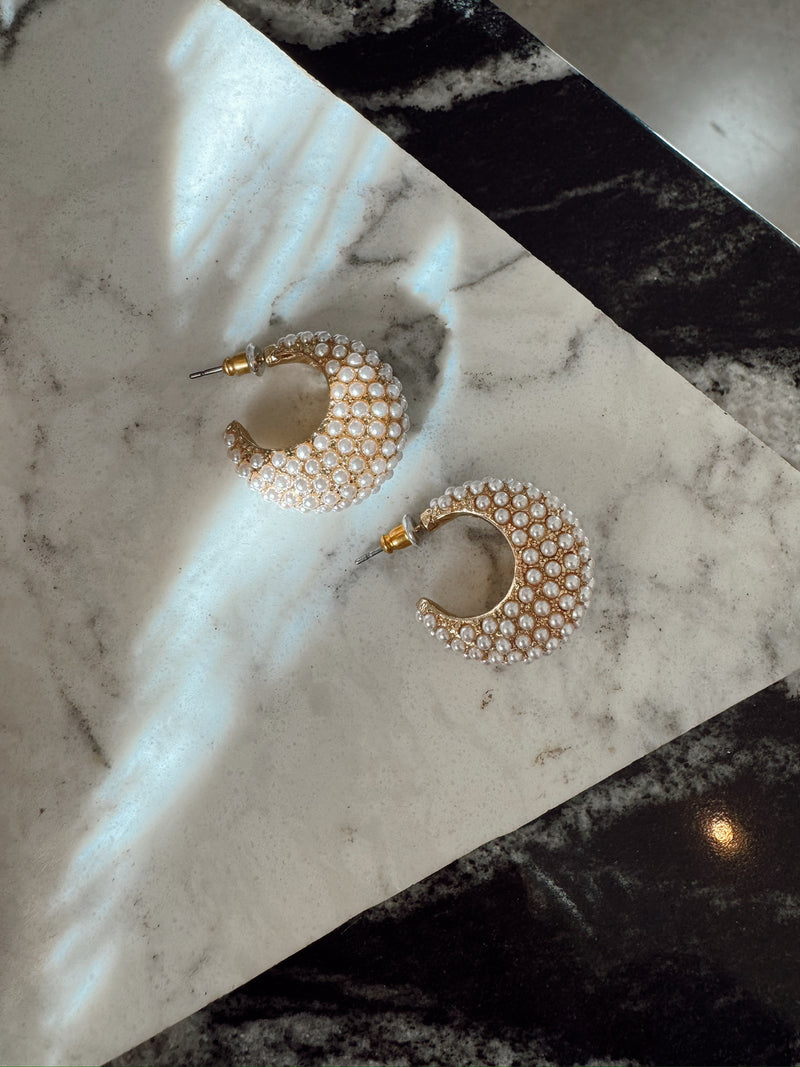 Pave Pearl Chunky Hoops
