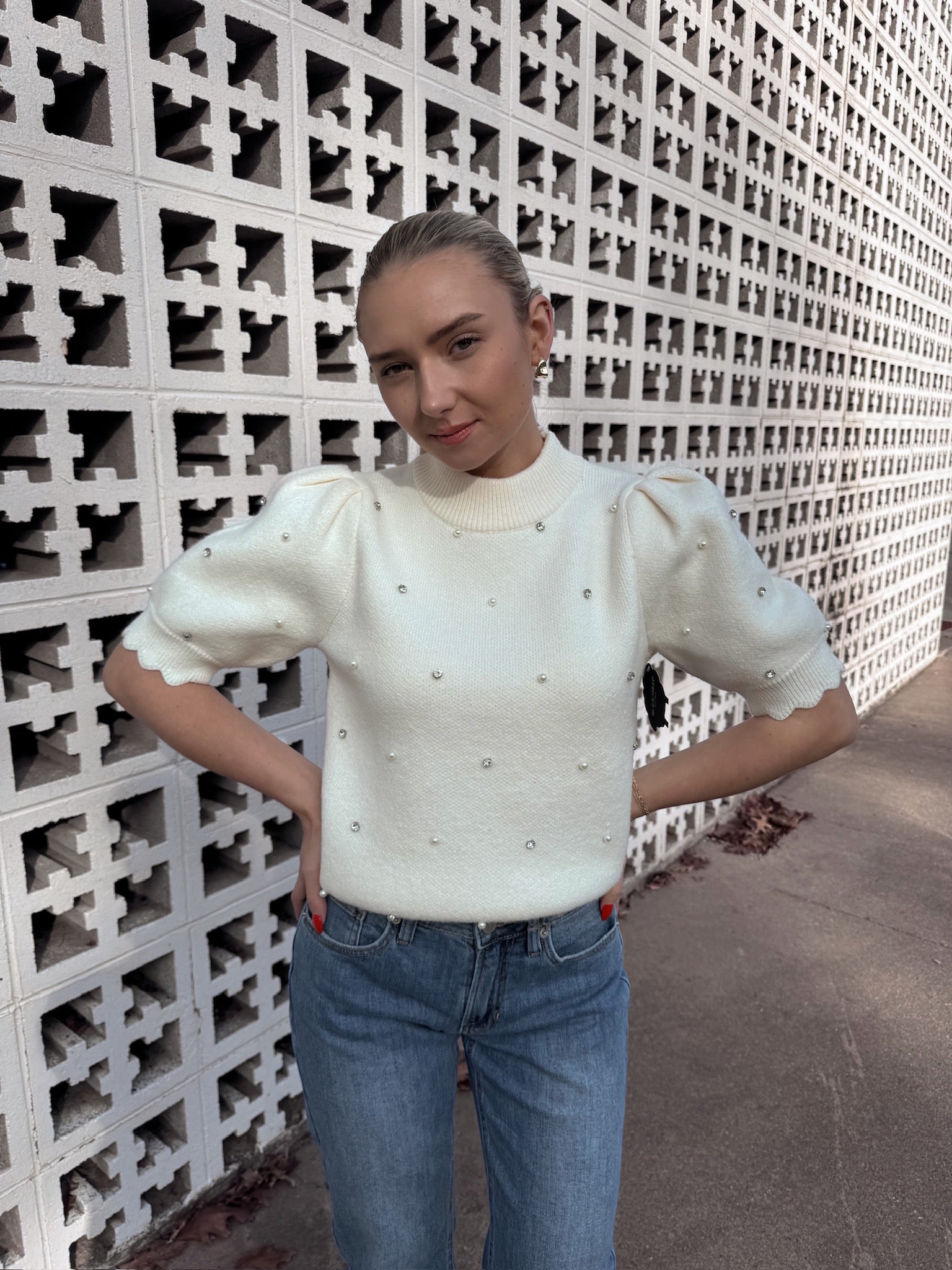 English Factory Scallop Embellishment Sweater