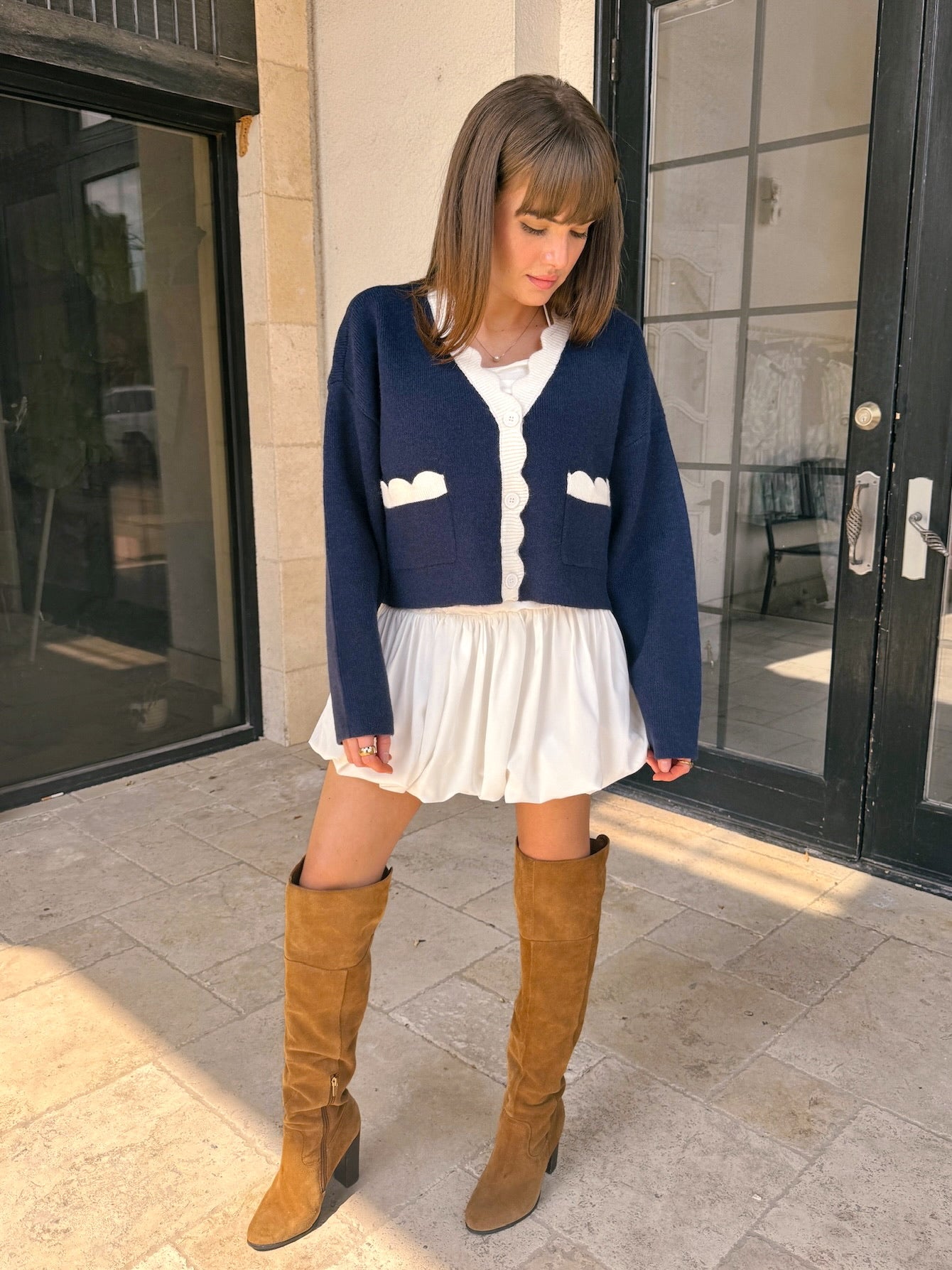 Sweet Scalloped Navy Cardigan