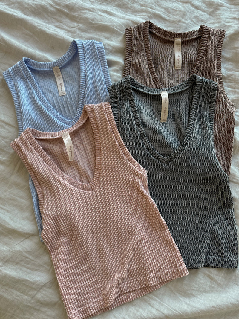 Two Tone V-Neck Tank - Rosy