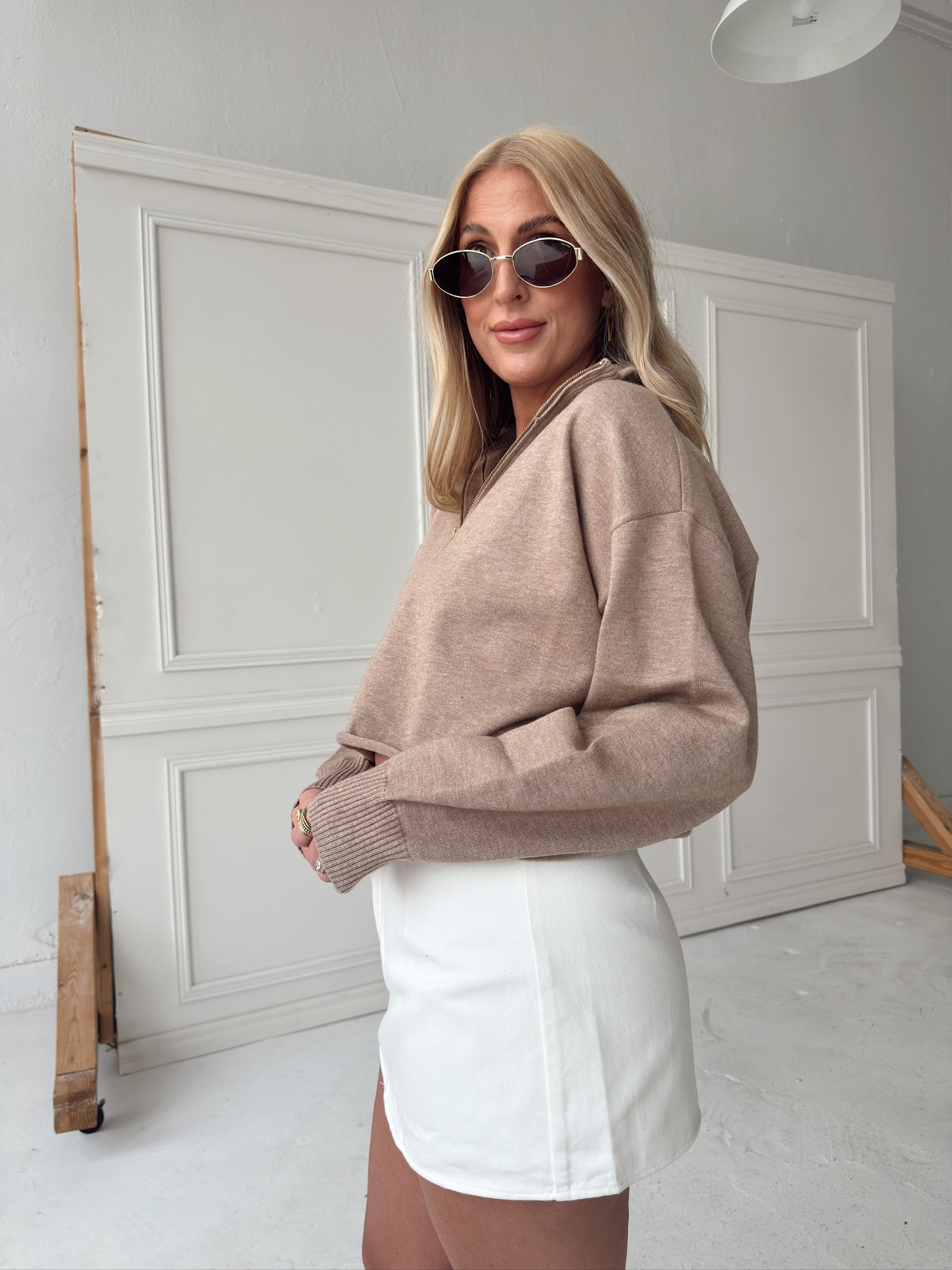 Caitlyn Knit Half-Zip Sweater - Mocha