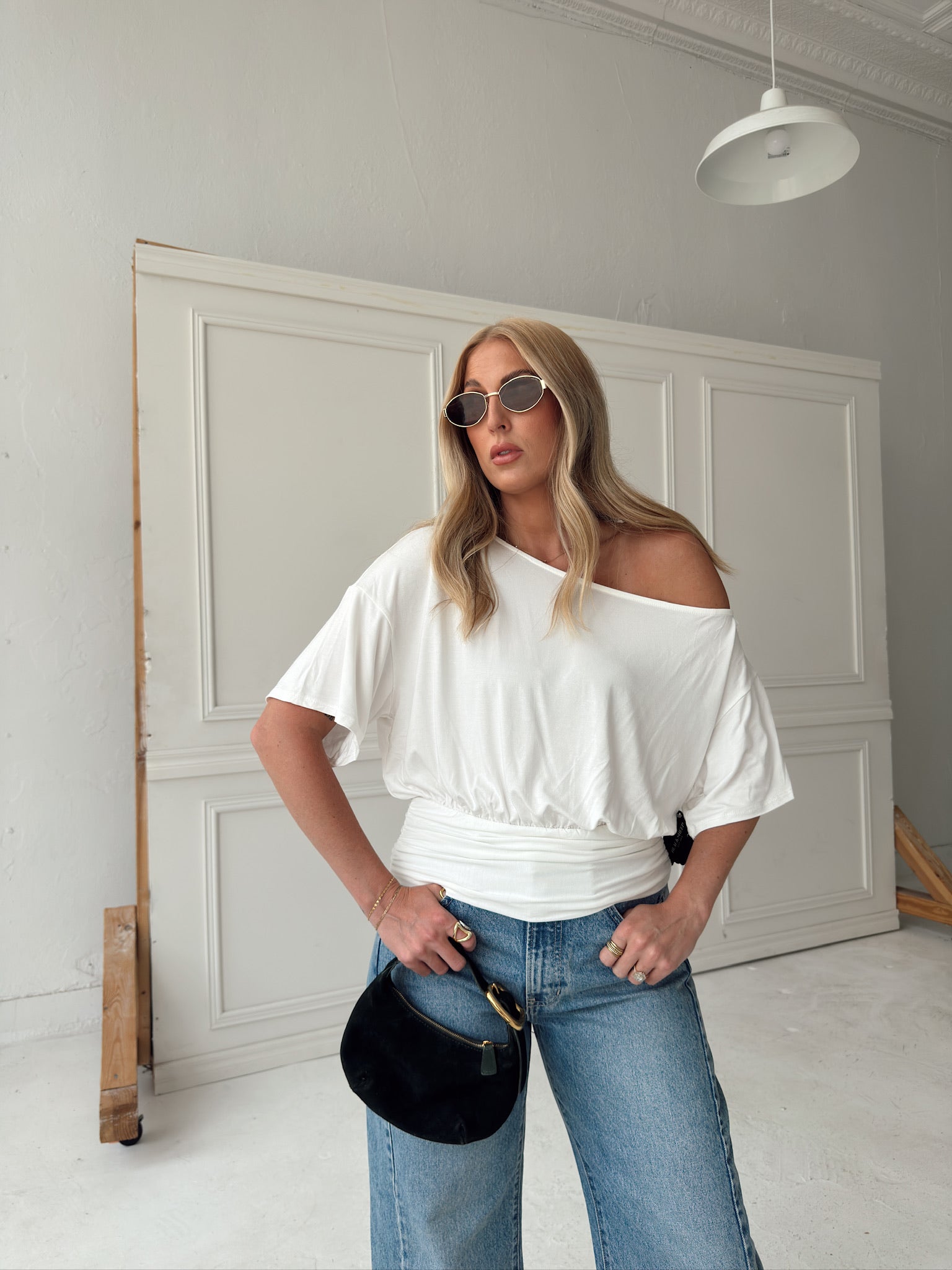 Jules Ruched Waist Top - Ivory