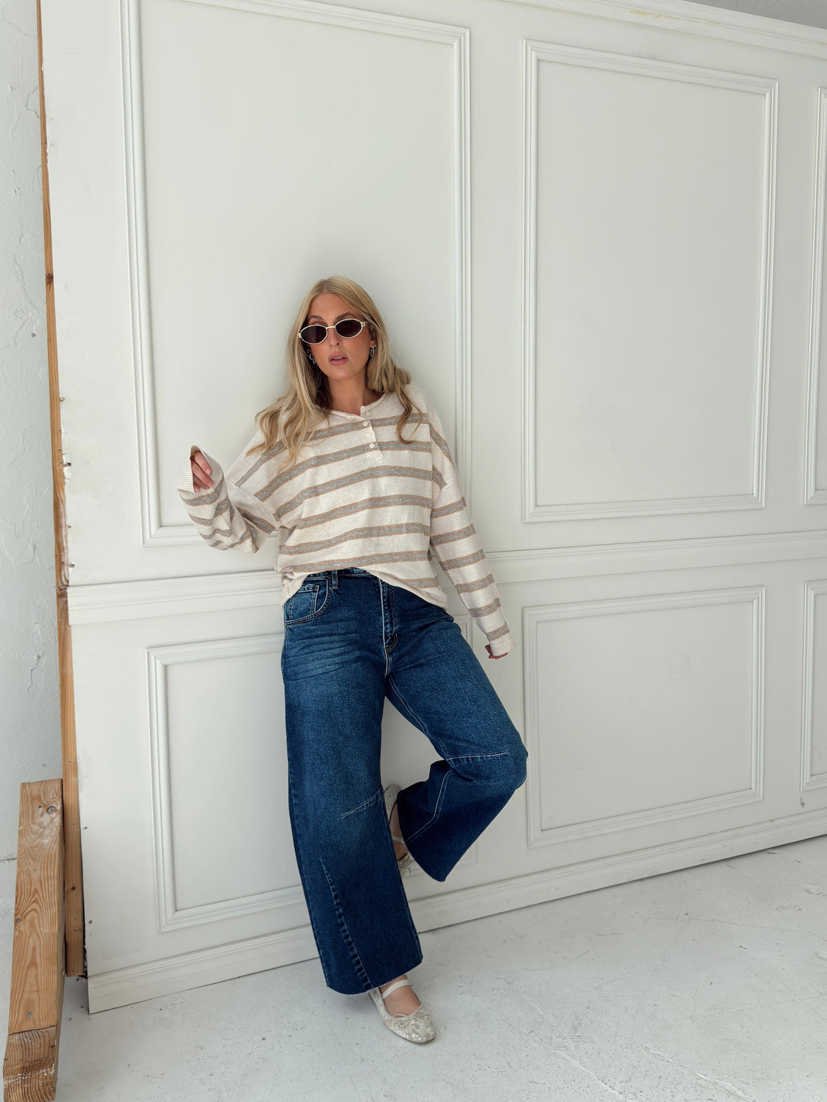 Caroline Cozy Stripe Knit Sweater - Oatmeal