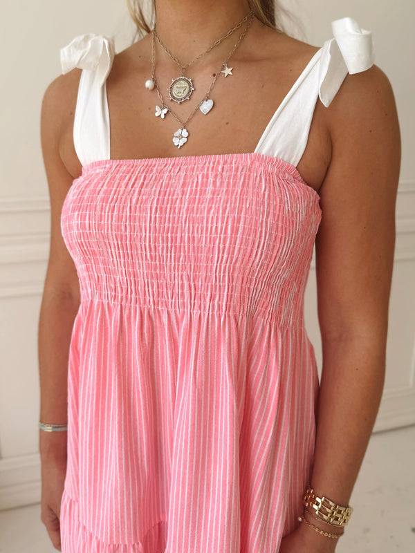 Meet Me in Santorini Coral Stripe Midi Dress