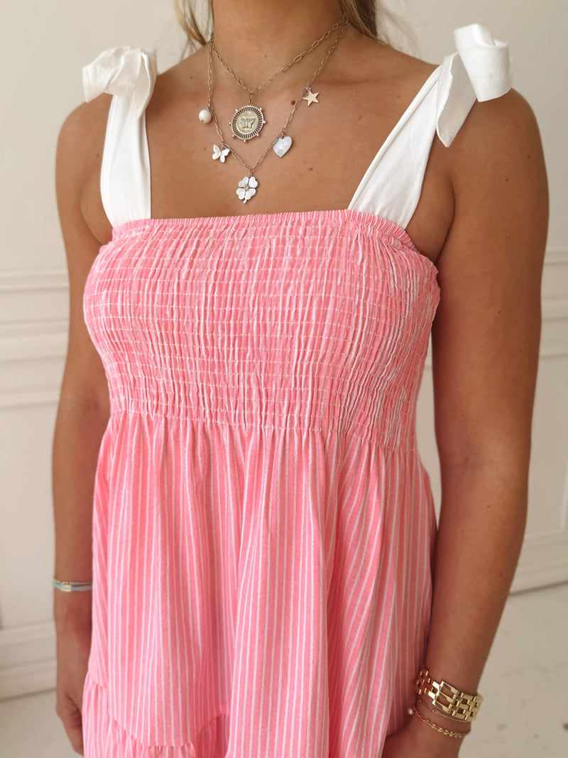 Meet Me in Santorini Coral Stripe Midi Dress