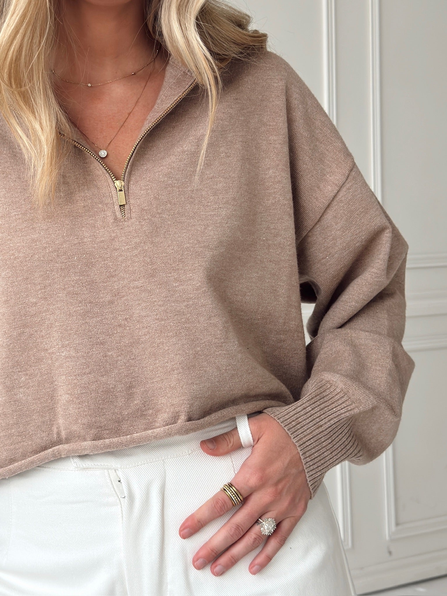 Caitlyn Knit Half-Zip Sweater - Mocha