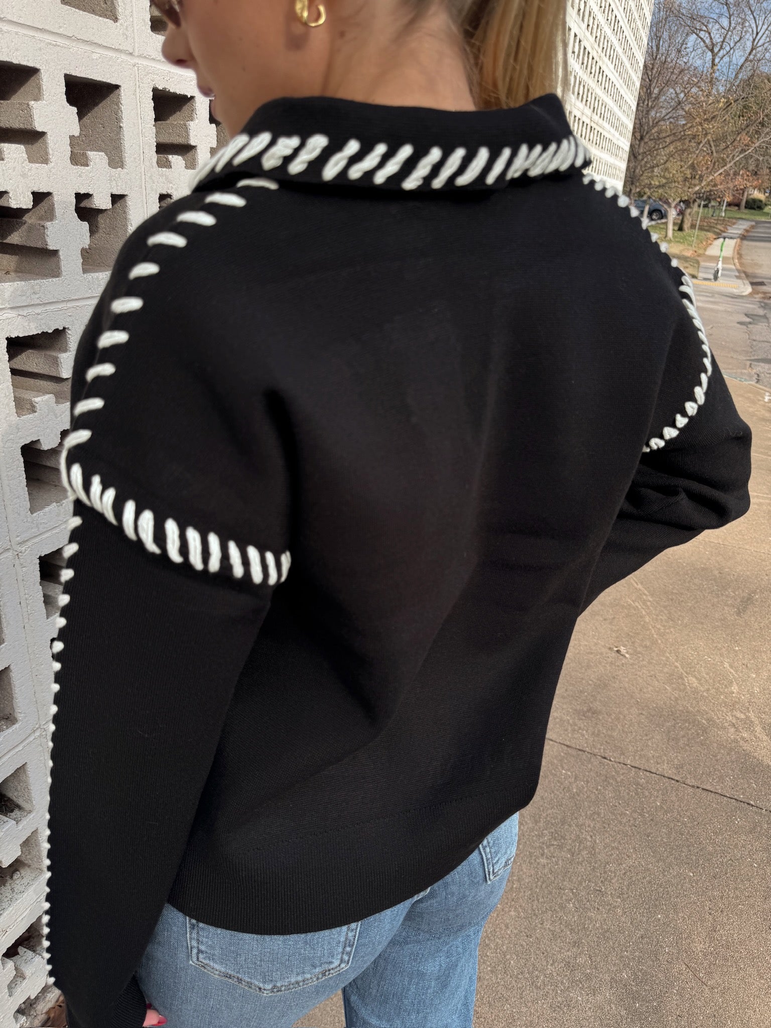 English Factory Stitch Detail Knit Collar Top