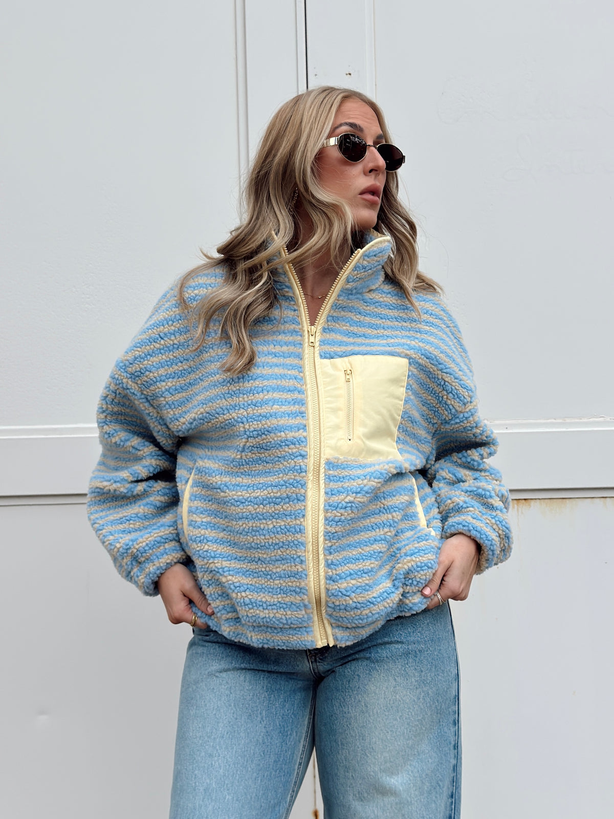 Madi Stripe Oversized Fleece Jacket