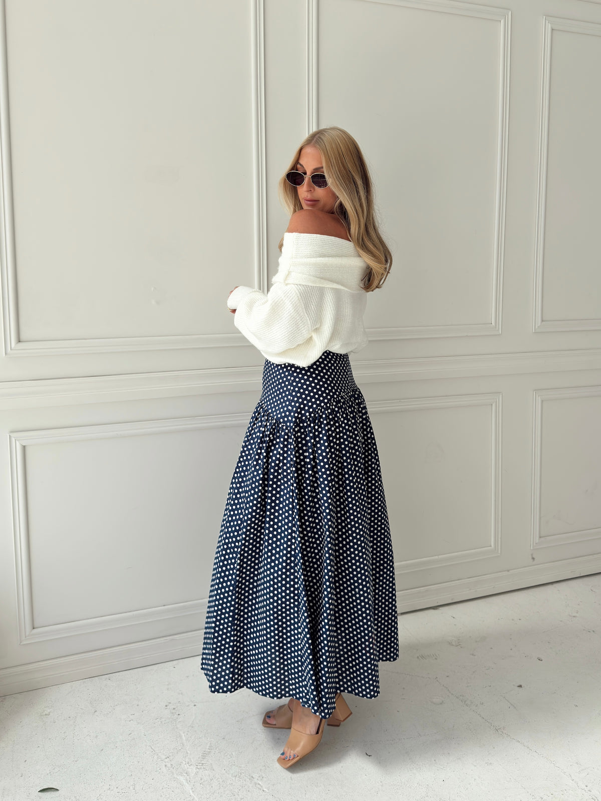 Set Your Sails Polka Dot Skirt - Navy