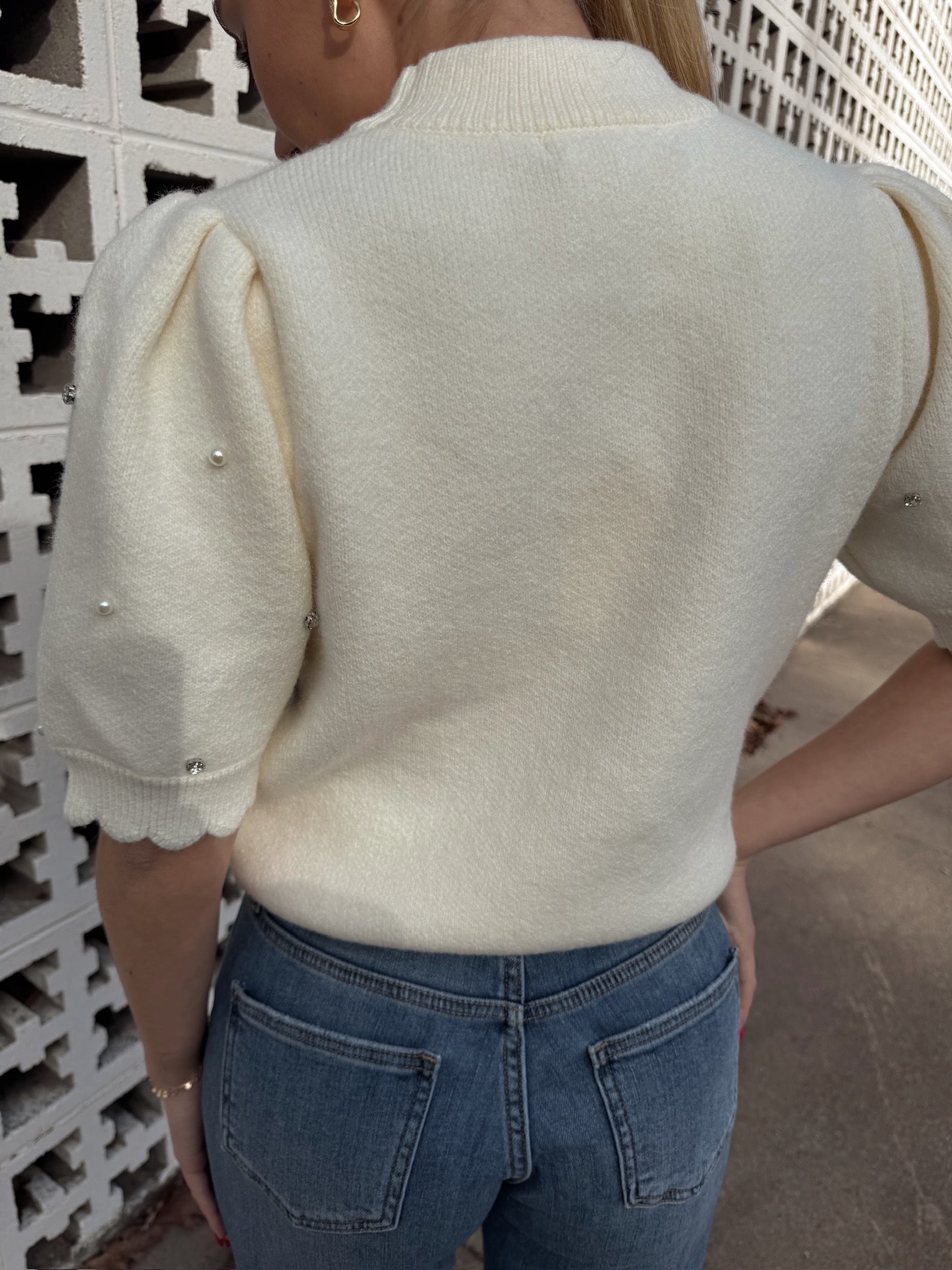 English Factory Scallop Embellishment Sweater