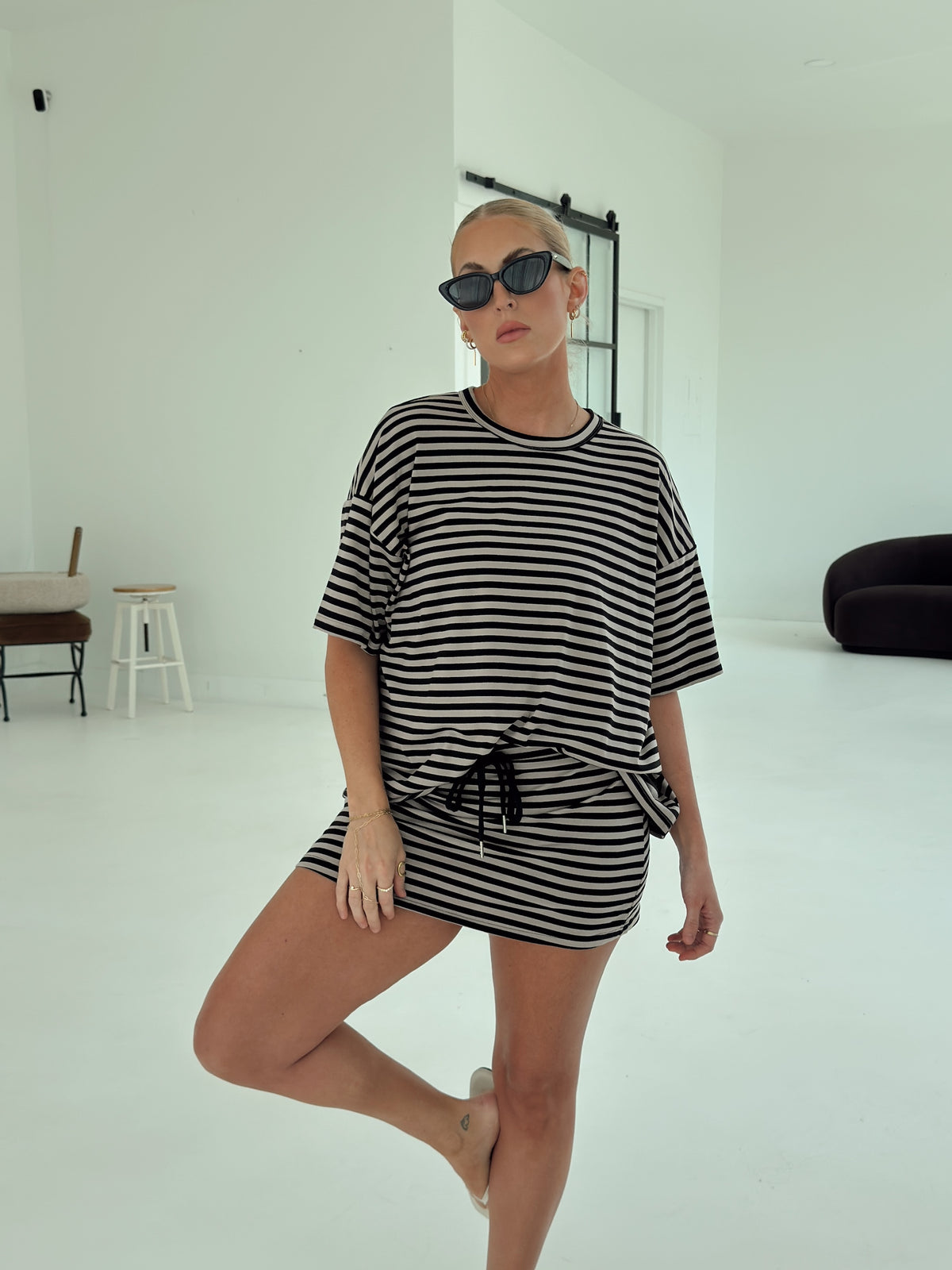 Weekender Stripe Top - Black/Taupe