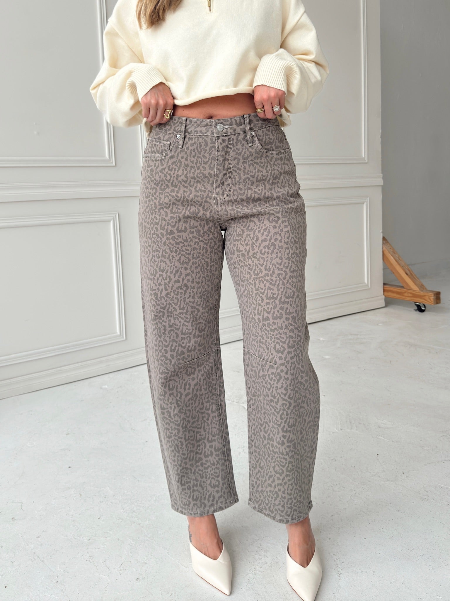 Leopard Barrel Jean