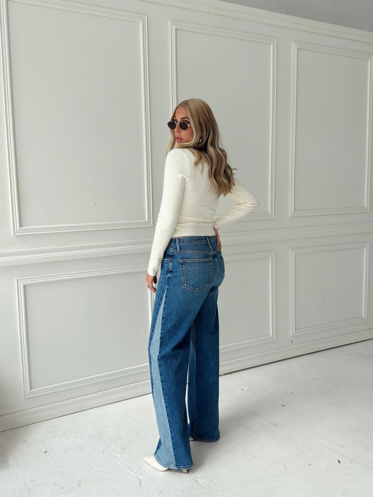 Presley Pointelle Rib Knit Sweater - Ivory
