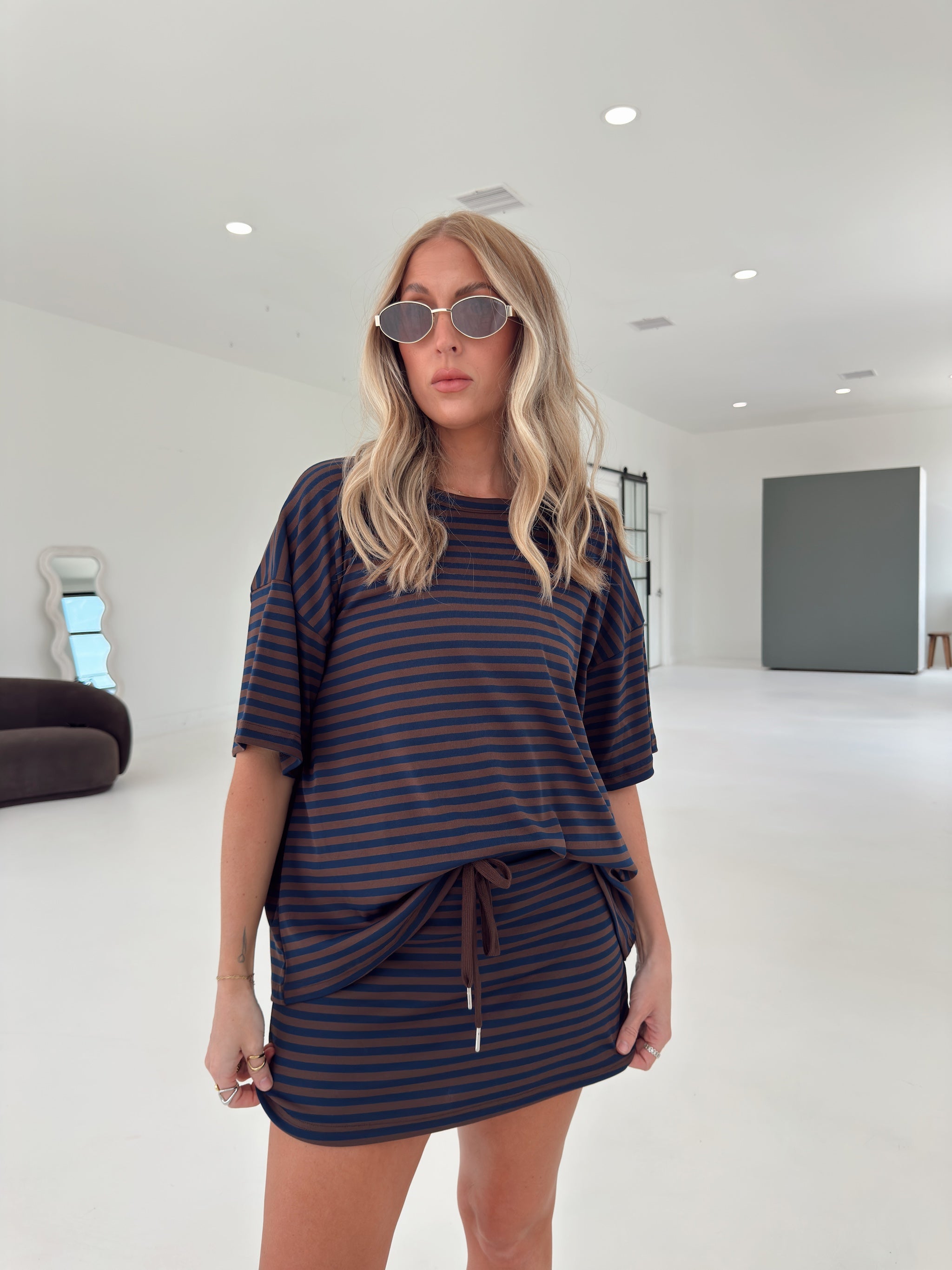Pre-Order Weekender Stripe Top - Brown/Navy (restock eta 8/30)