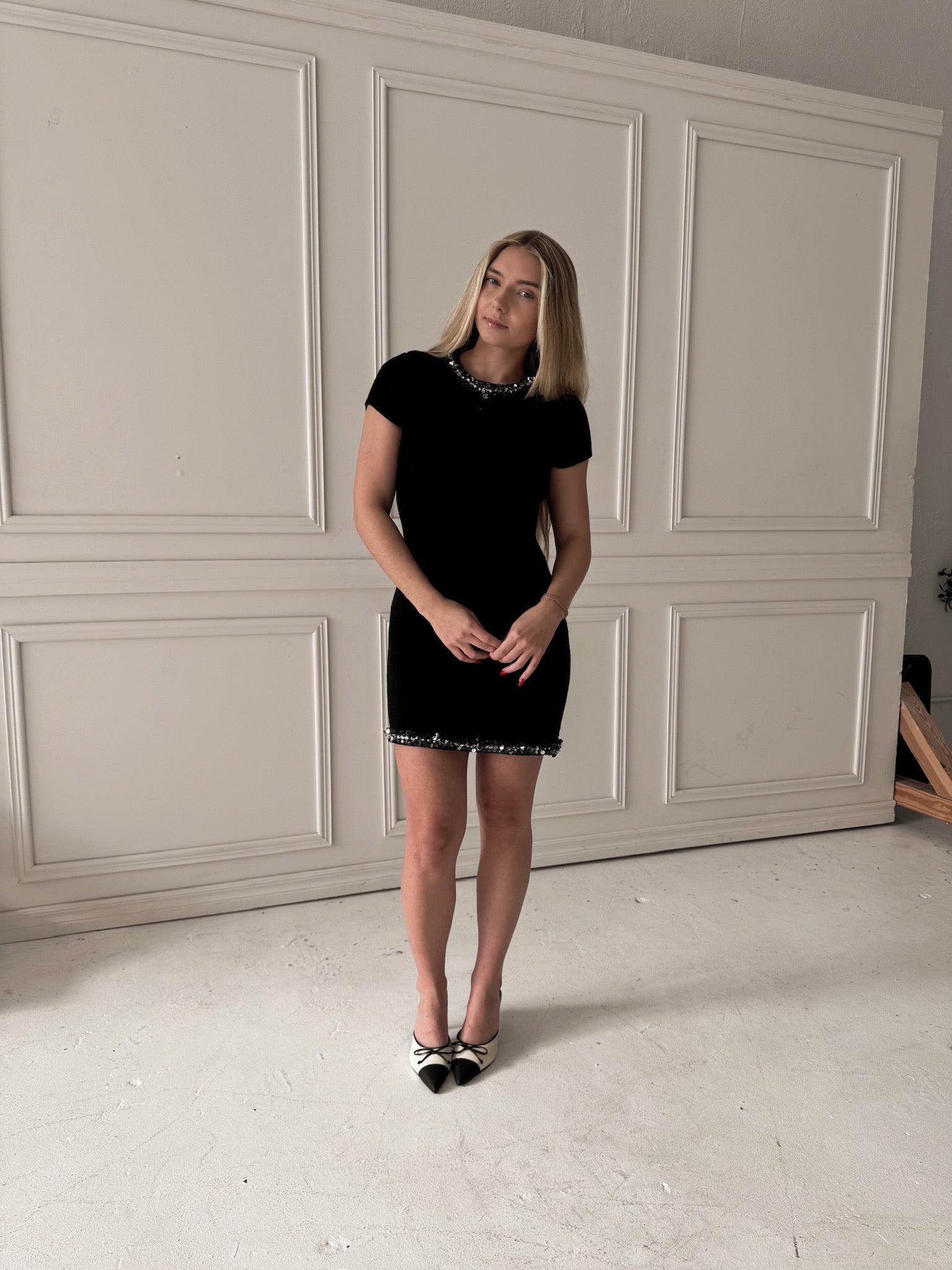 Endless Rose Jewel Trim Knit Mini Dress