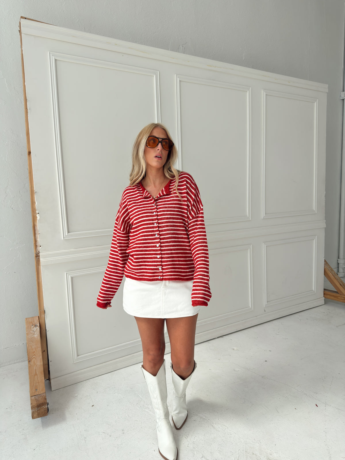 Brynn Striped Cardigan - Red