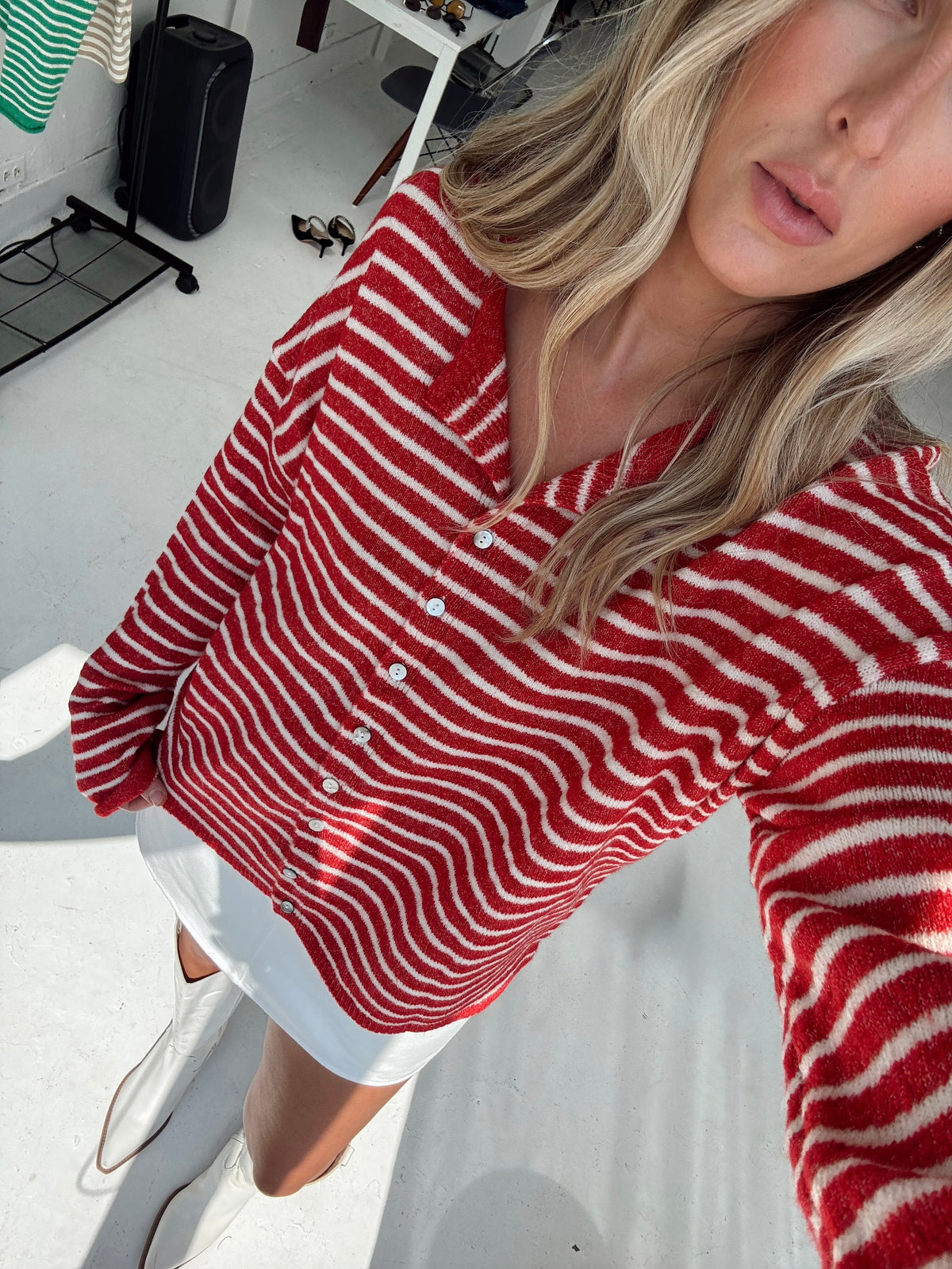 Brynn Striped Cardigan - Red