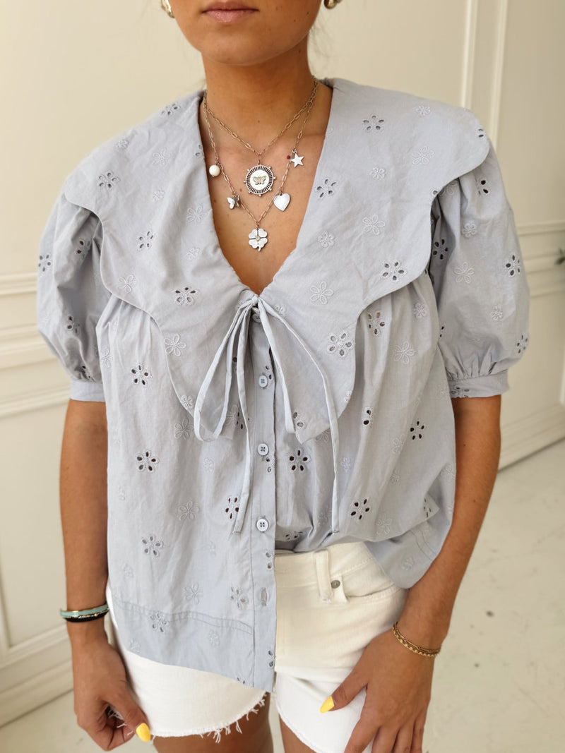 Scalloped Blue Blouse
