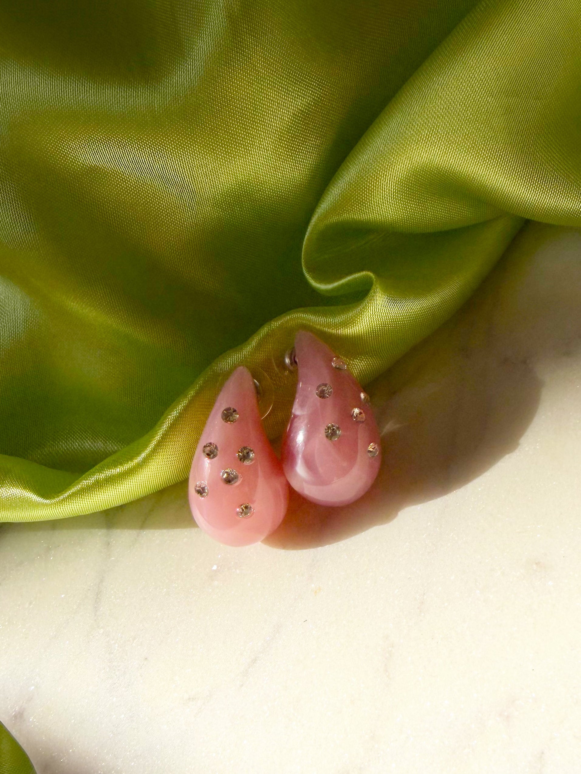 Rhinestone Pink Teardrop Earring